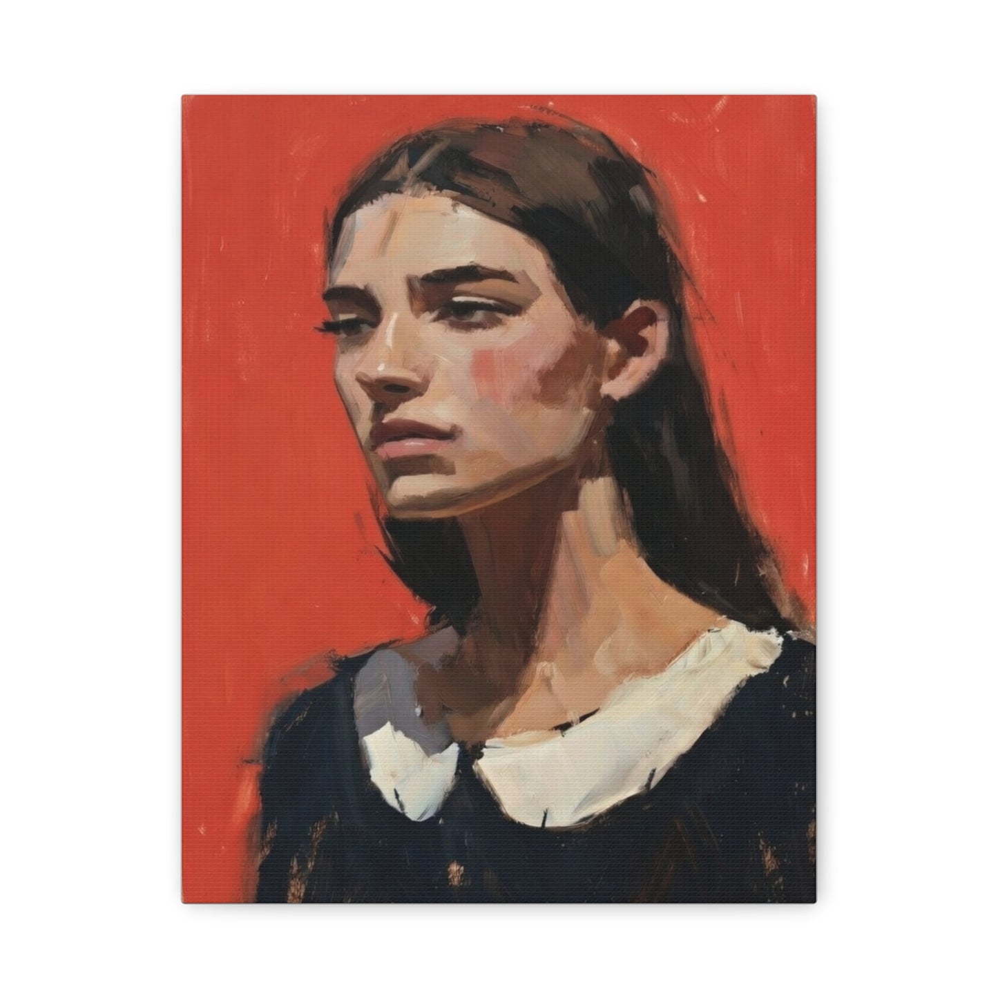 Portrait Canvas Print — Moody Red Figurative Art on Matte Stretched Canvas