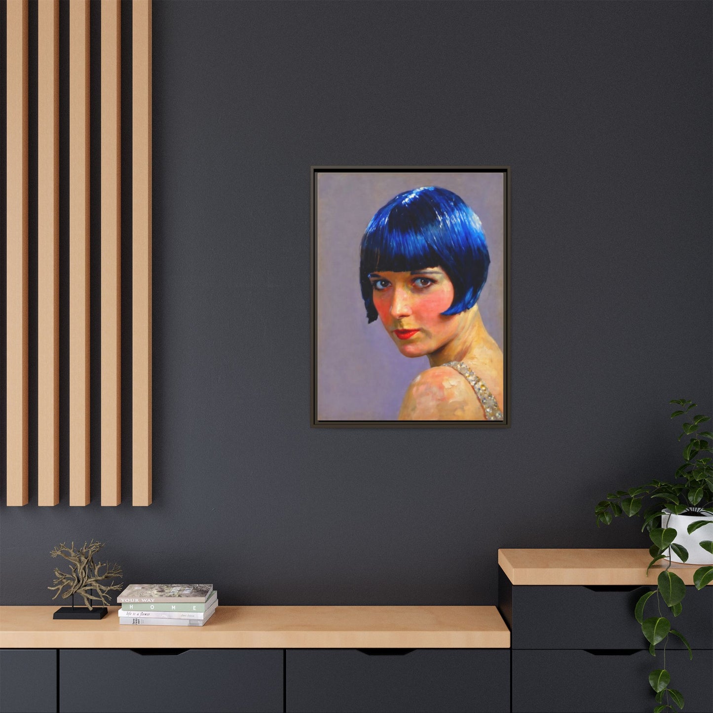 Framed Matte Canvas Art Print — Vintage Portrait with Blue Bob