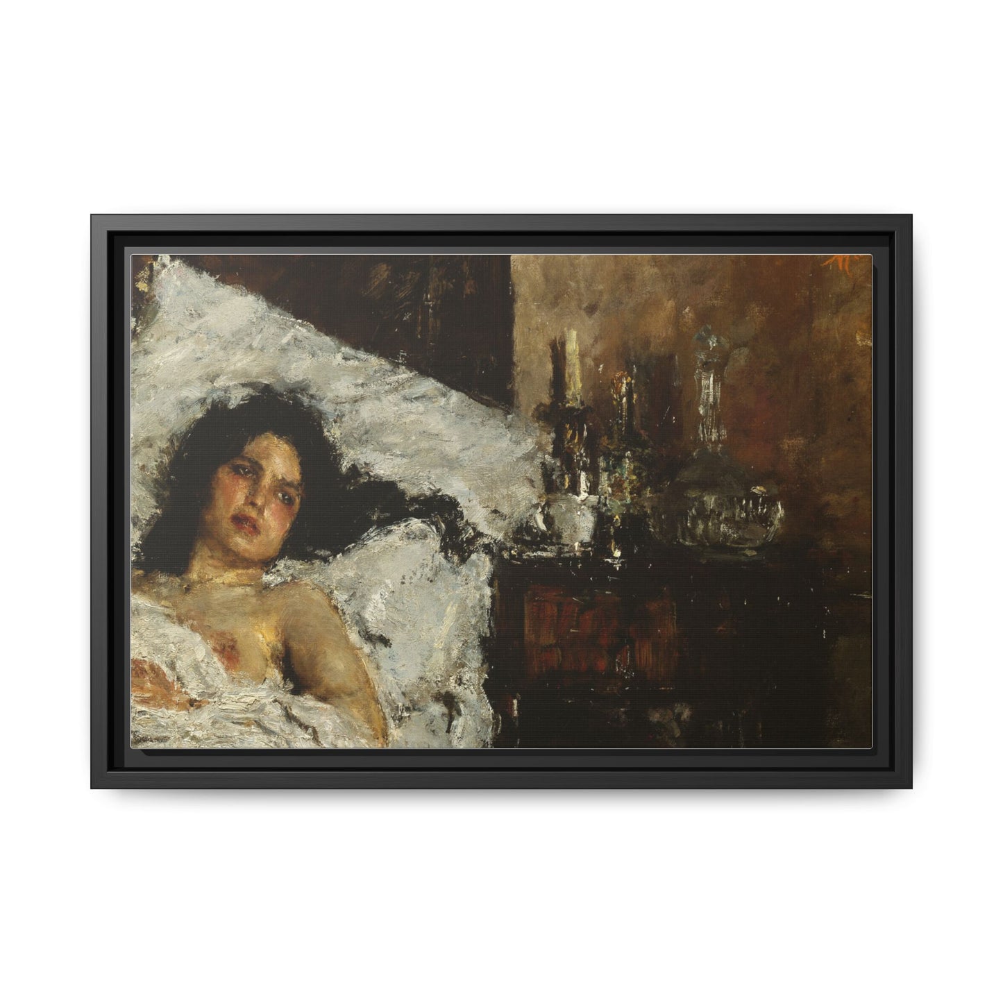 Resting by Antonio Mancini Framed Matte Canvas Wall Art Print