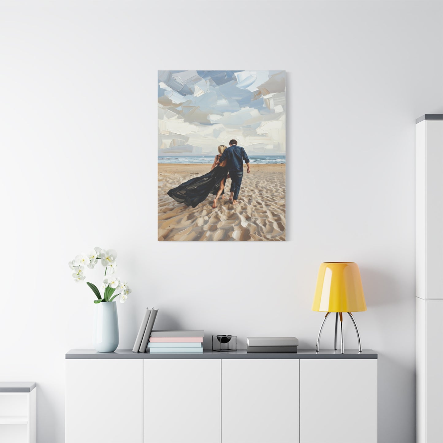 Beach Couple Canvas Print — Romantic Seaside Wall Art, Matte Stretched 1.25"