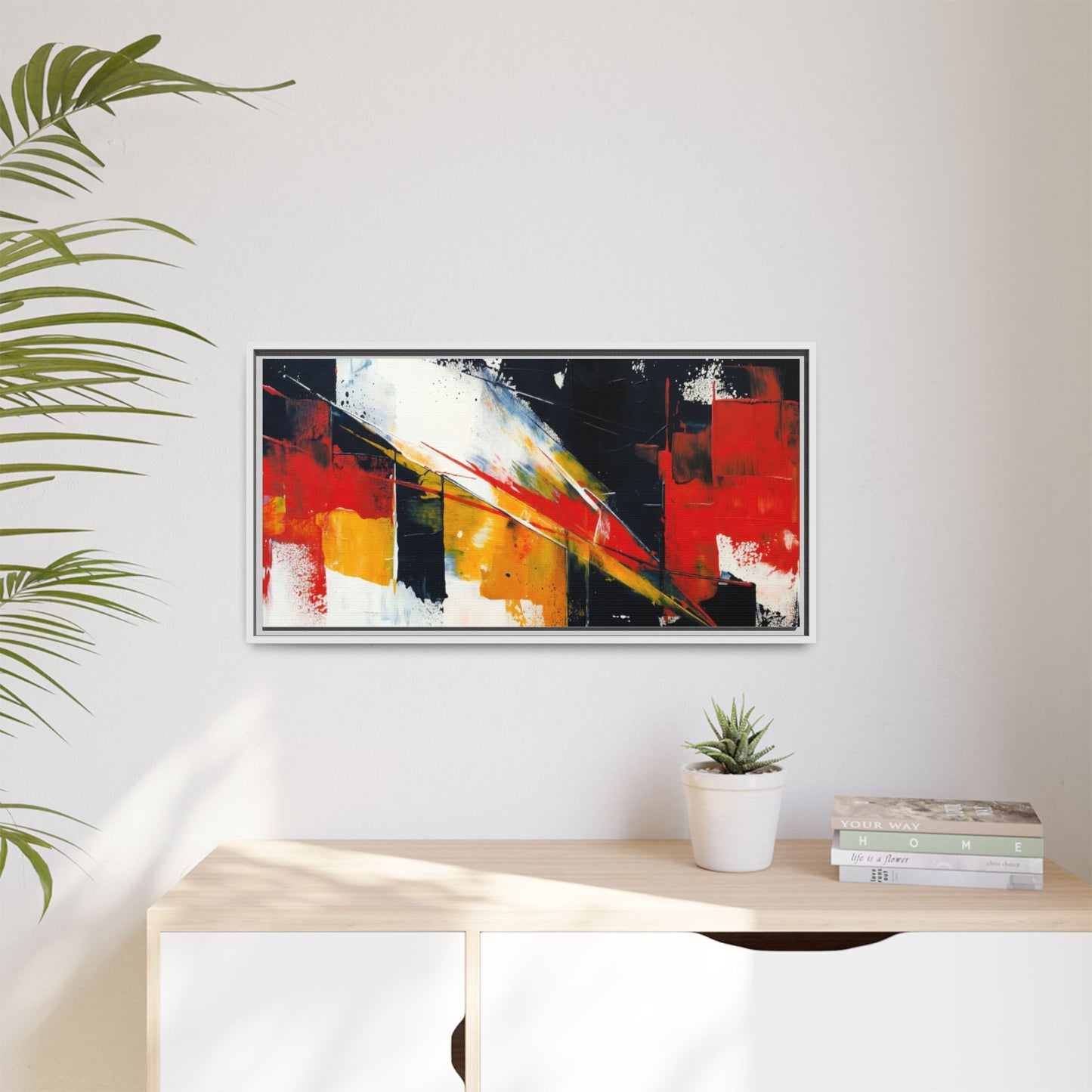 Abstract Red & Black Framed Canvas Print — Modern Geometric Wall Art