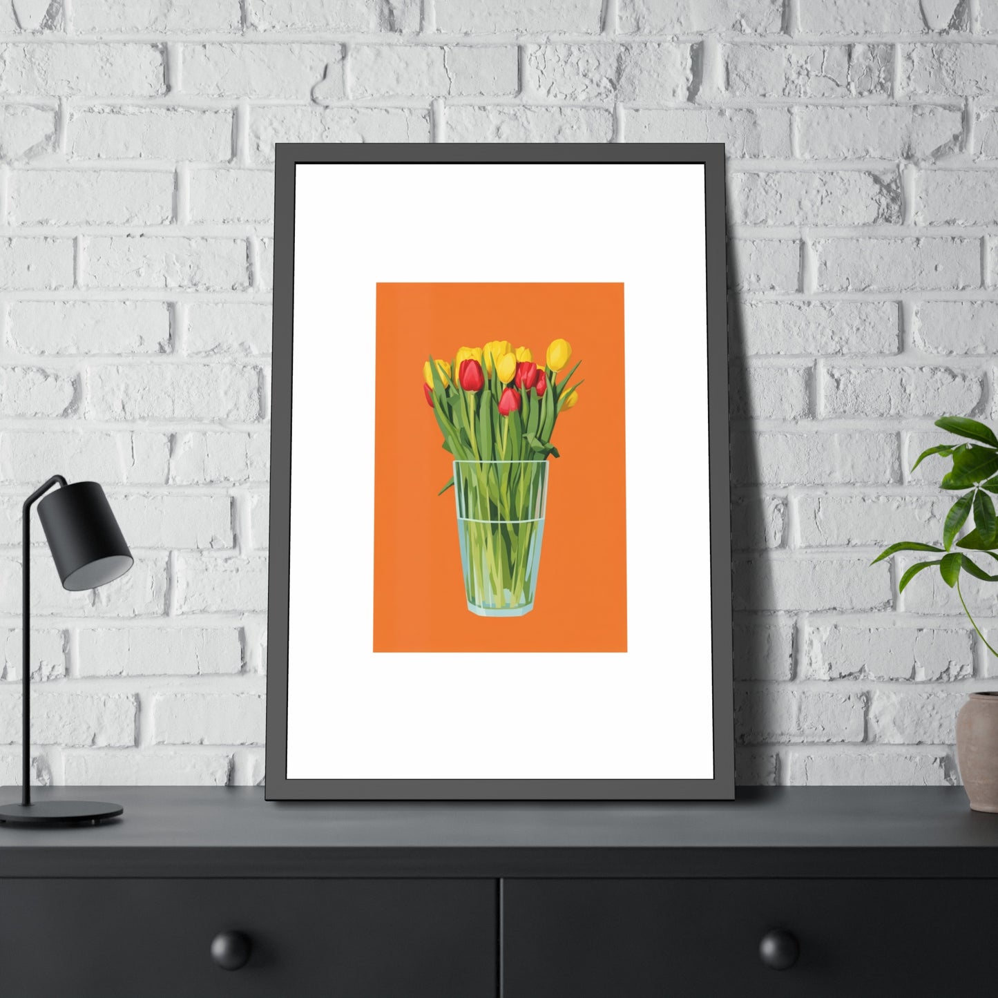 Framed Poster — Colorful Tulip Vase Wall Art (Spring Floral Print)
