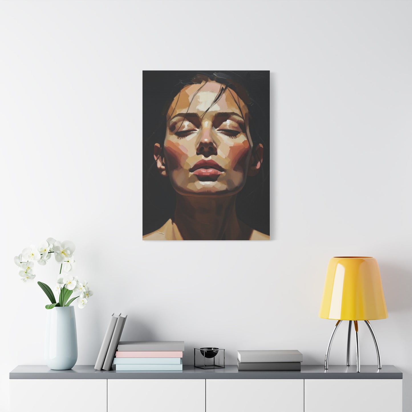 Contemporary Portrait Canvas Print — Meditative Woman Matte Stretched Wall Art