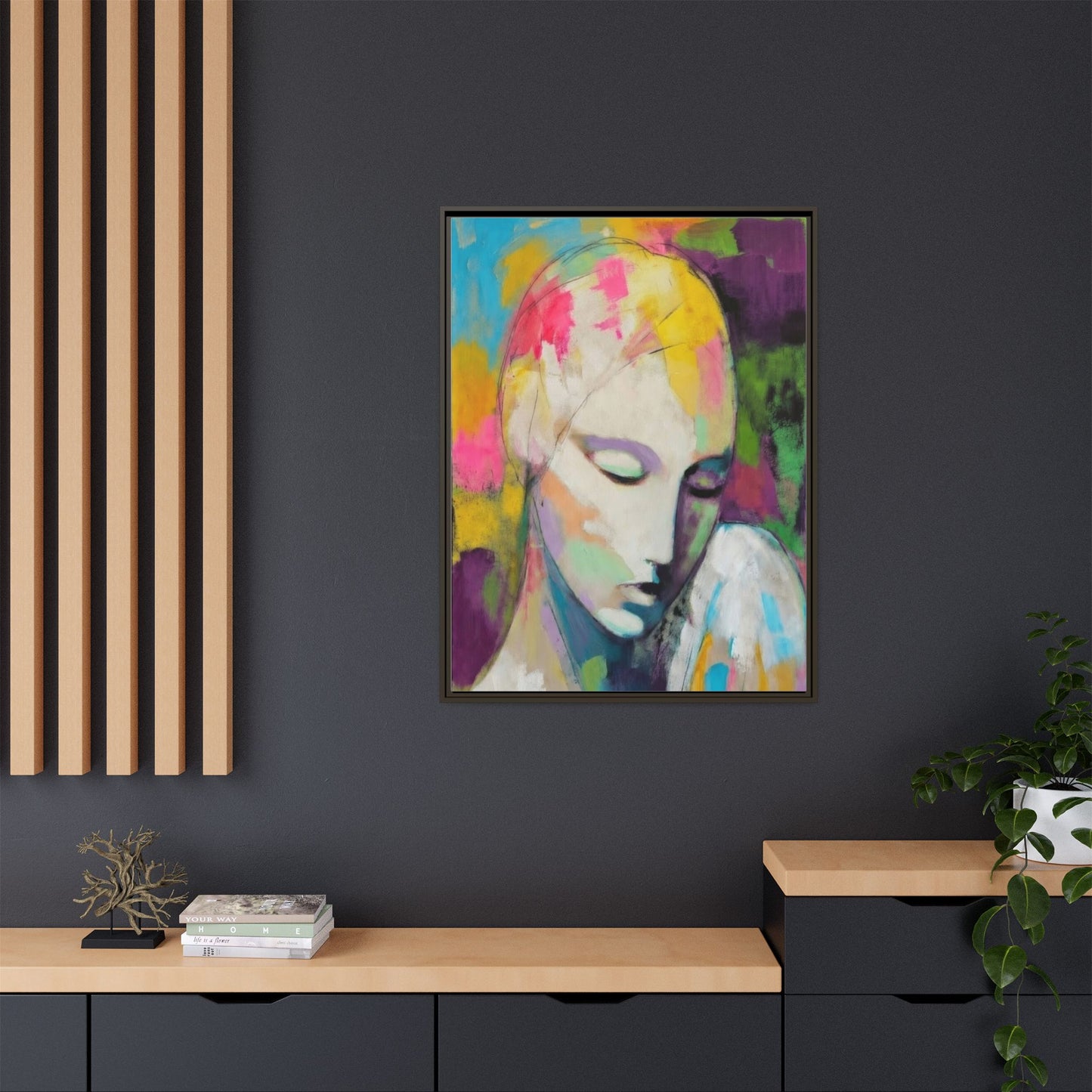 Framed Matte Canvas Art - Colorful Abstract Portrait