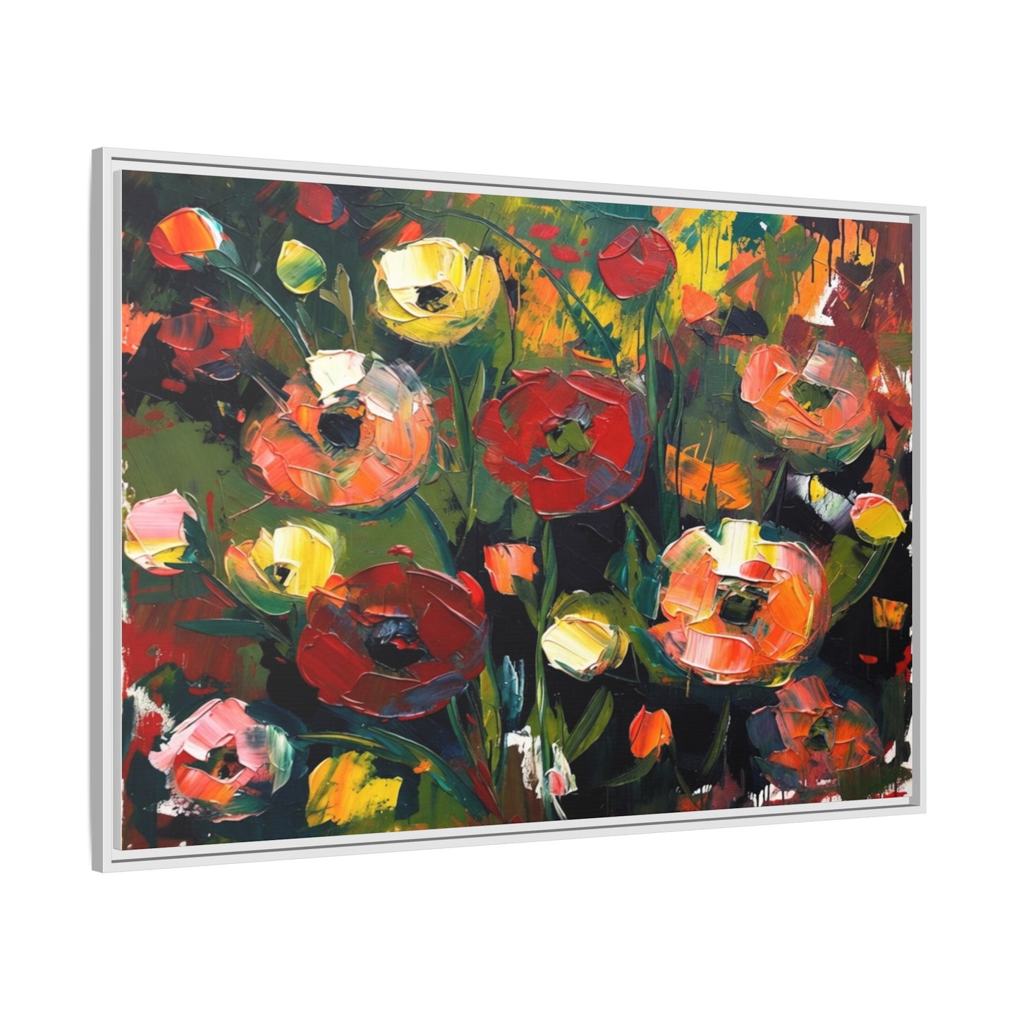 Framed Floral Canvas Print — Vibrant Abstract Poppies Wall Art