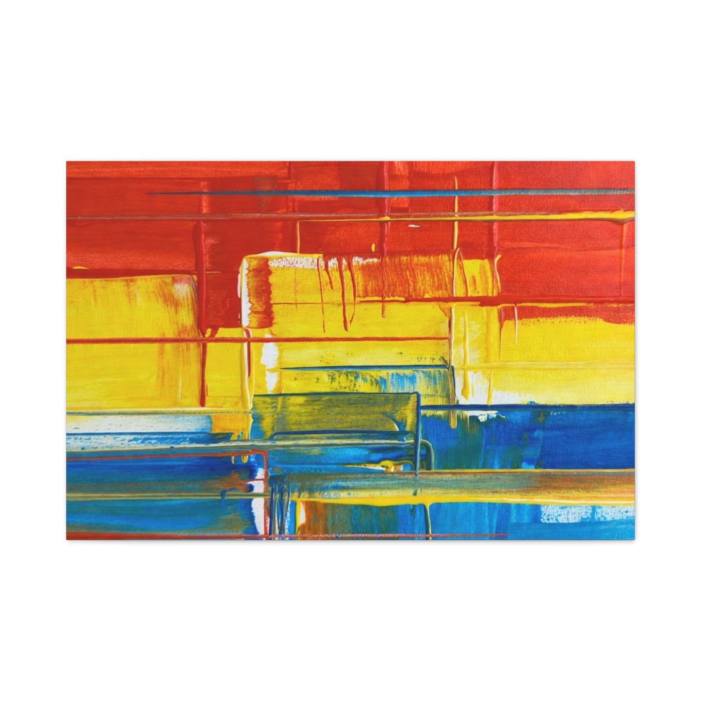 Abstract Color Block Canvas Print — Vibrant Red, Yellow & Blue Stretched Wall Art