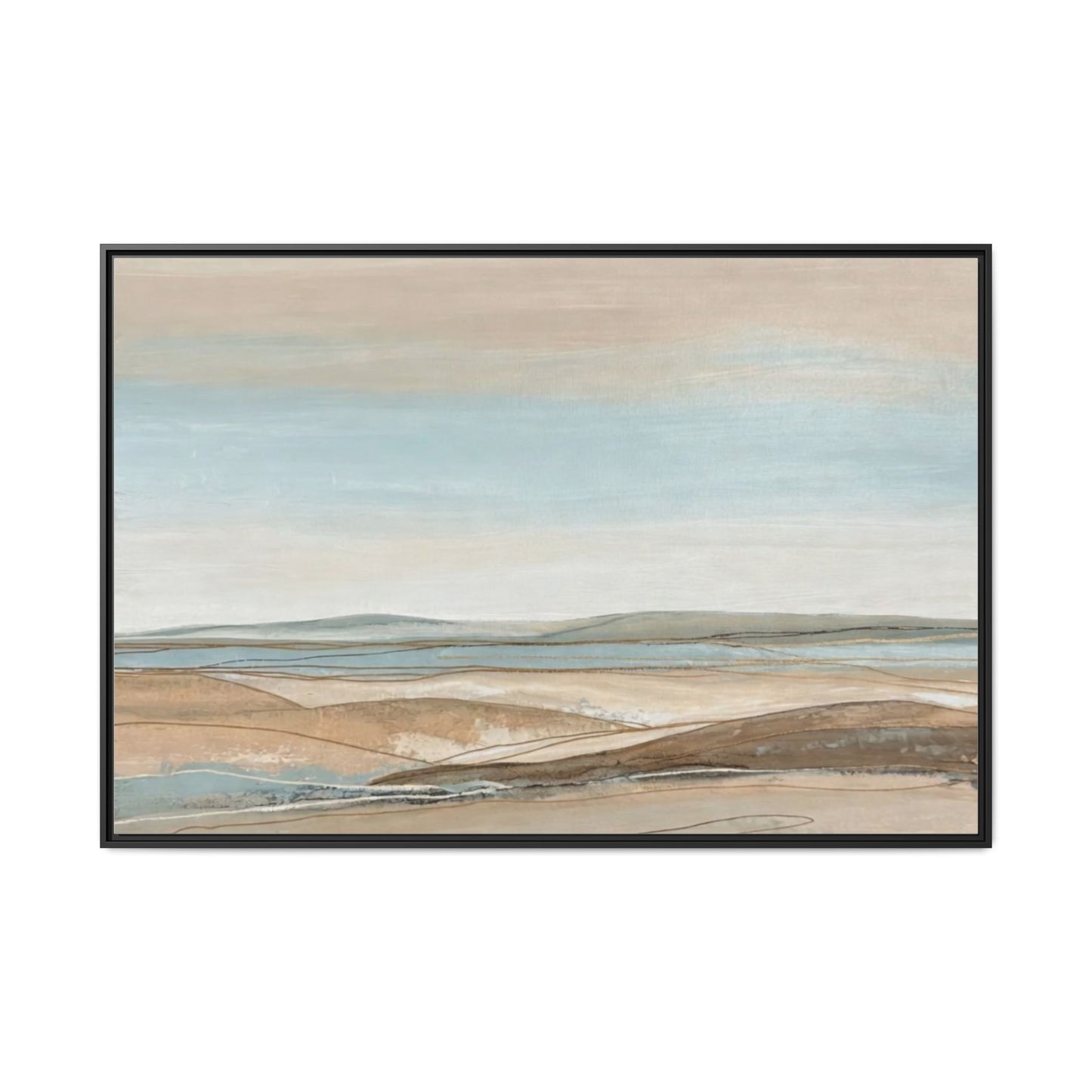 Framed Abstract Landscape Matte Canvas — Serene Coastal Horizon Wall Art