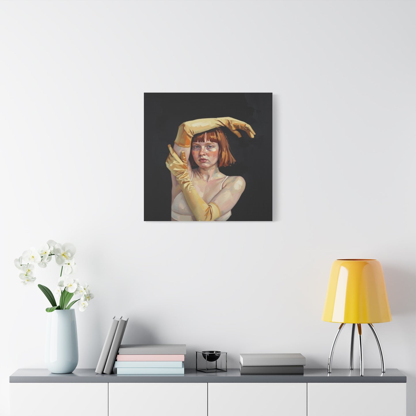Contemporary Portrait Canvas — Redhead in Yellow Gloves Matte Stretched Art