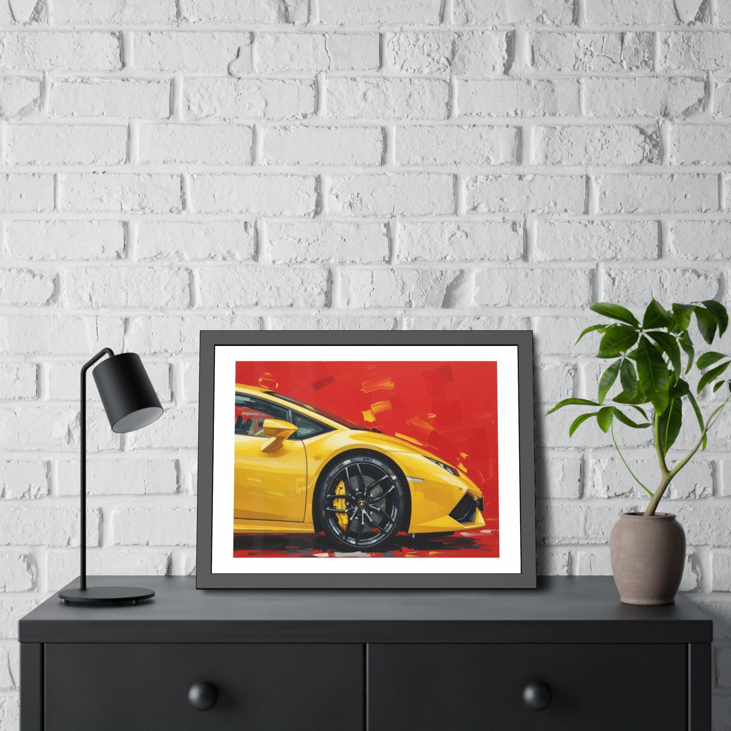 Yellow Sports Car Framed Poster — Modern Automotive Wall Art