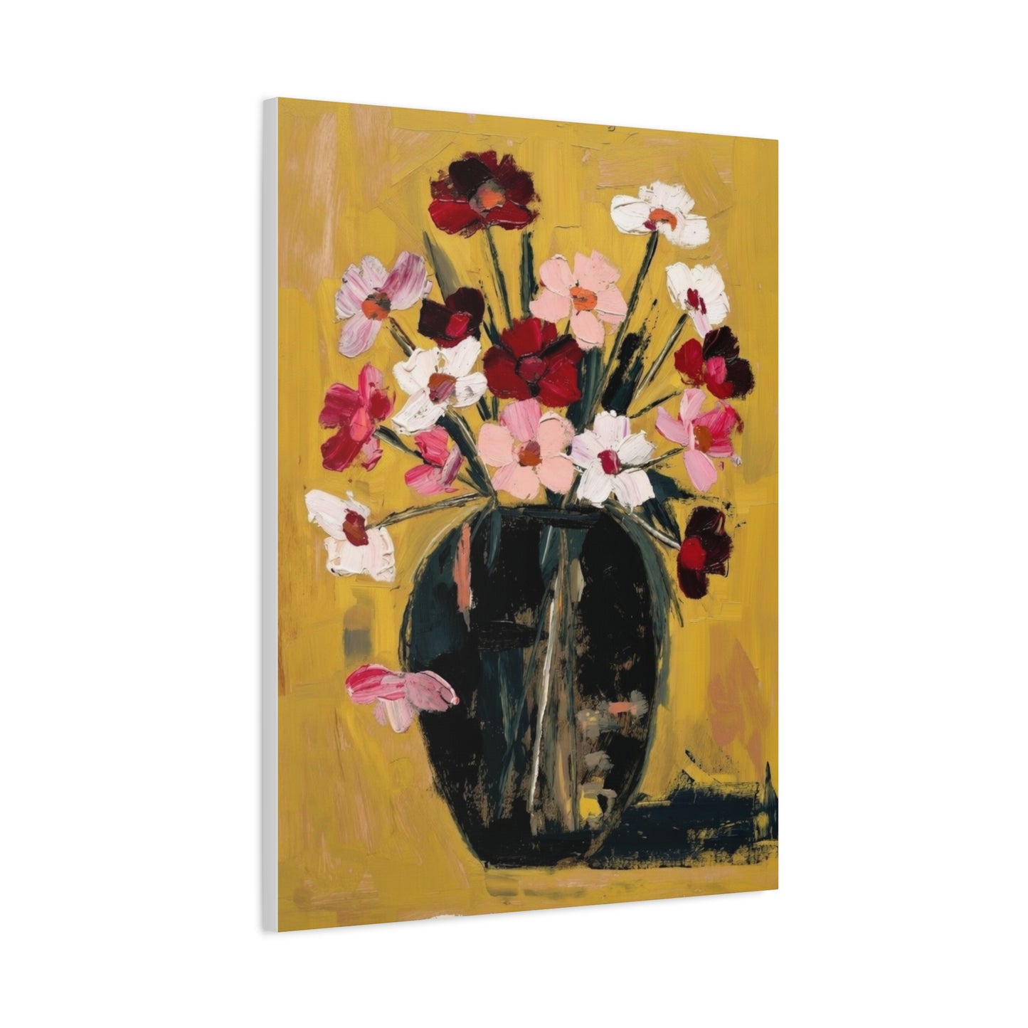 Floral Still Life Canvas Print  Pink & Red Wildflowers in Vase