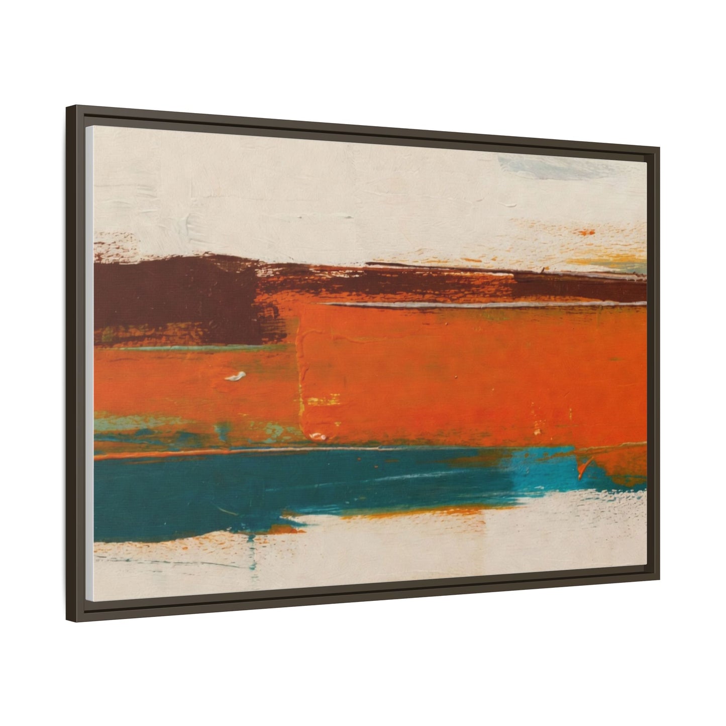 Abstract Horizon Matte Canvas Framed Print — Modern Orange Teal Wall Art