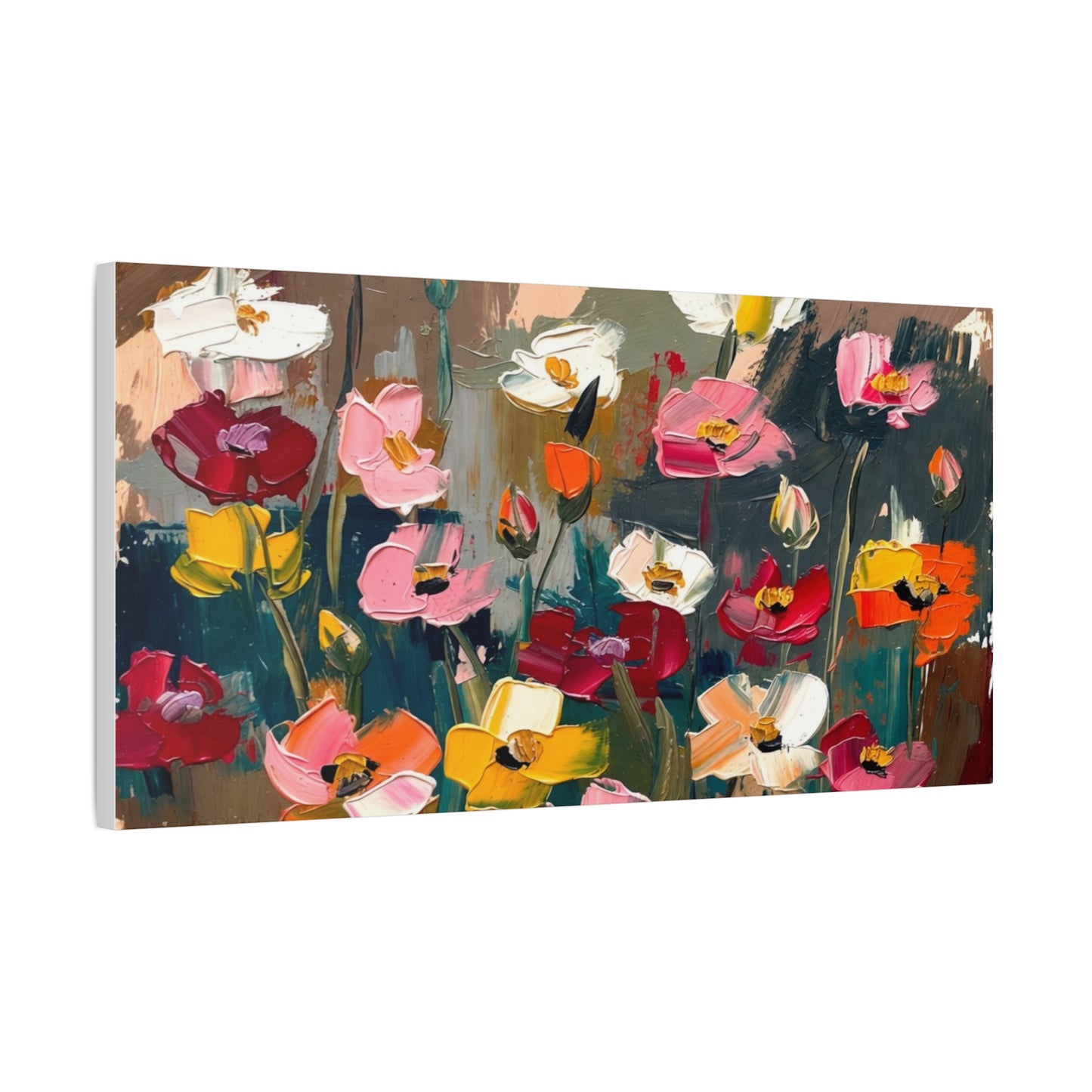Abstract Floral Canvas Wall Art — Colorful Poppies Matte Stretched Print