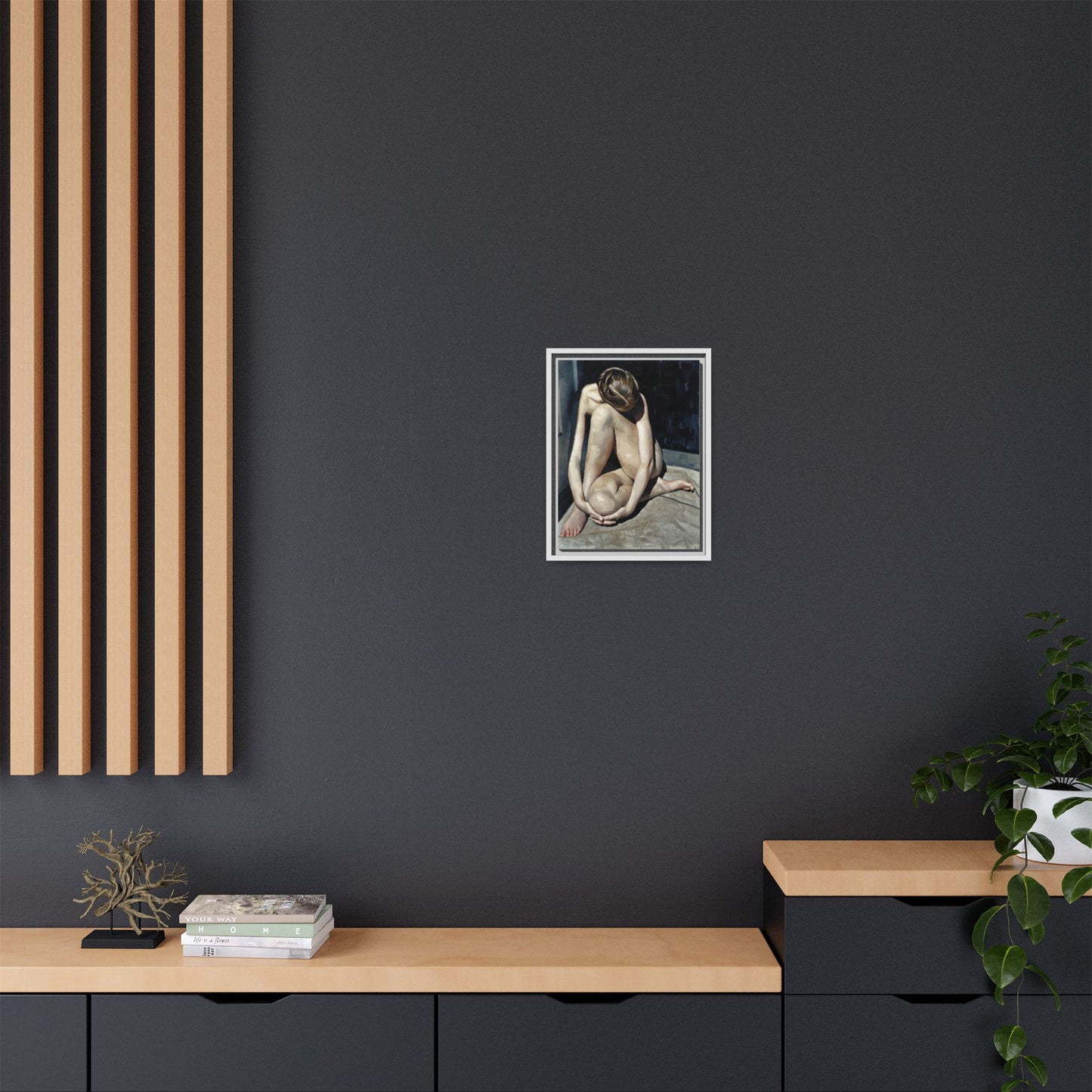 Framed Matte Canvas Print Contemplative Nude Figure Art
