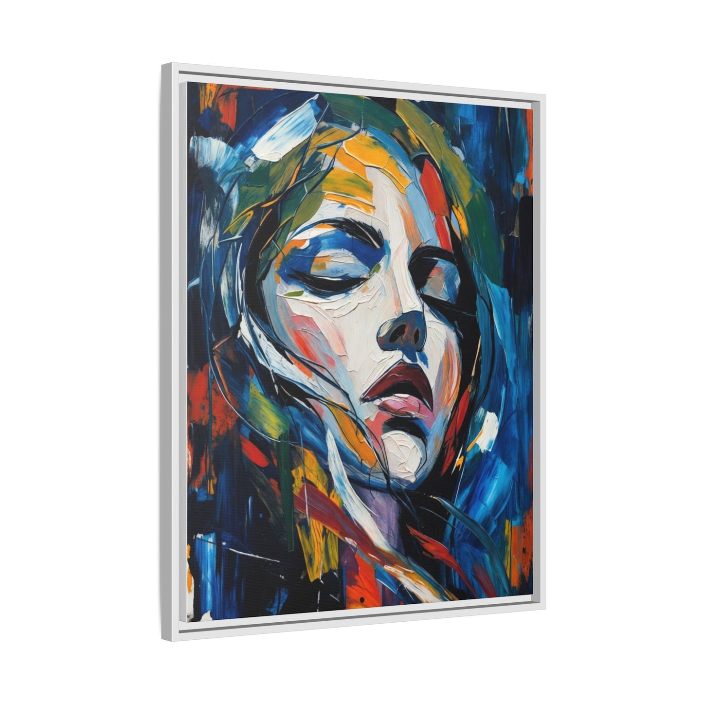 Abstract Colorful Woman Portrait — Framed Matte Canvas Wall Art