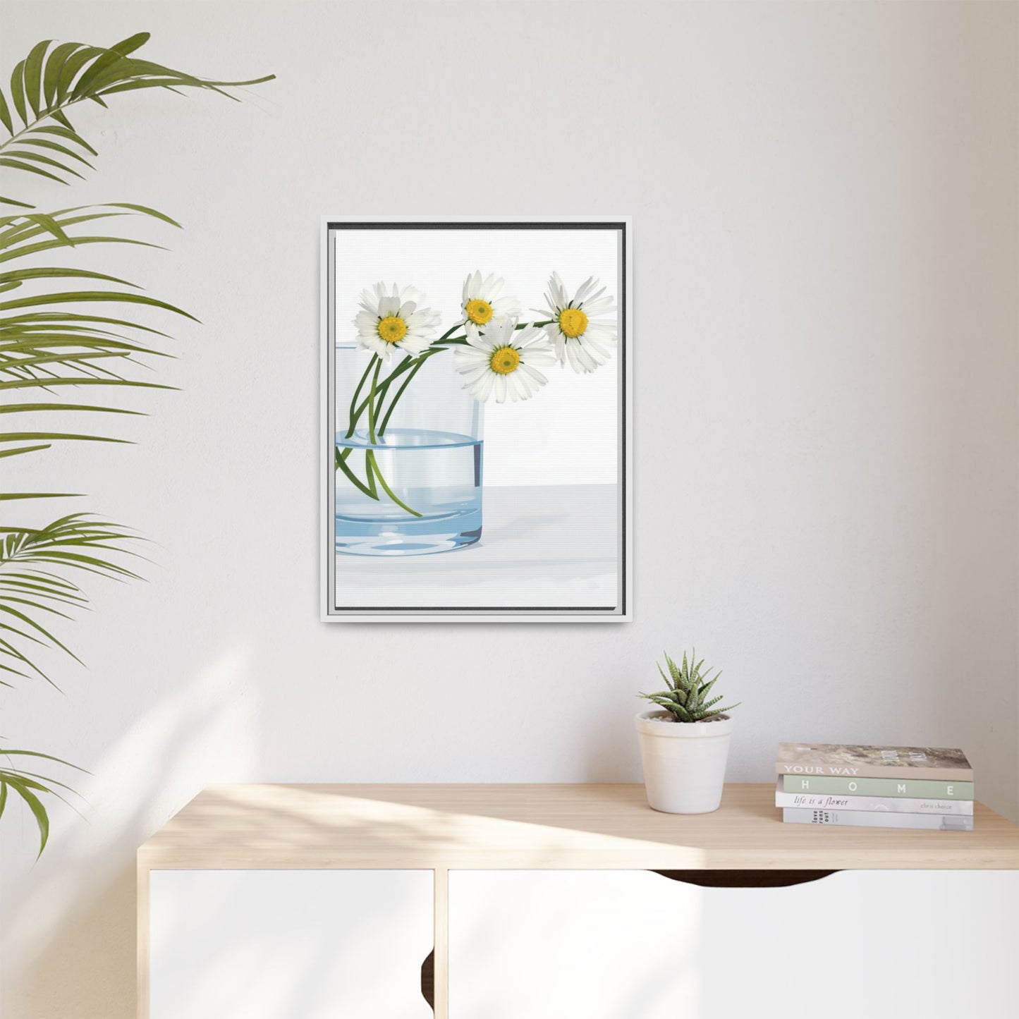 Framed Daisy Canvas Print — Minimal Botanical Wall Art