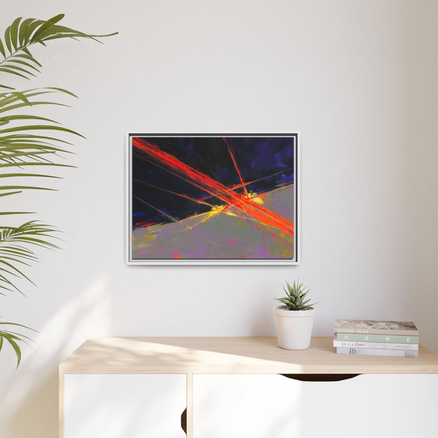 Abstract Red Streaks Framed Matte Canvas Art — Modern Multi‑Color Wall Decor