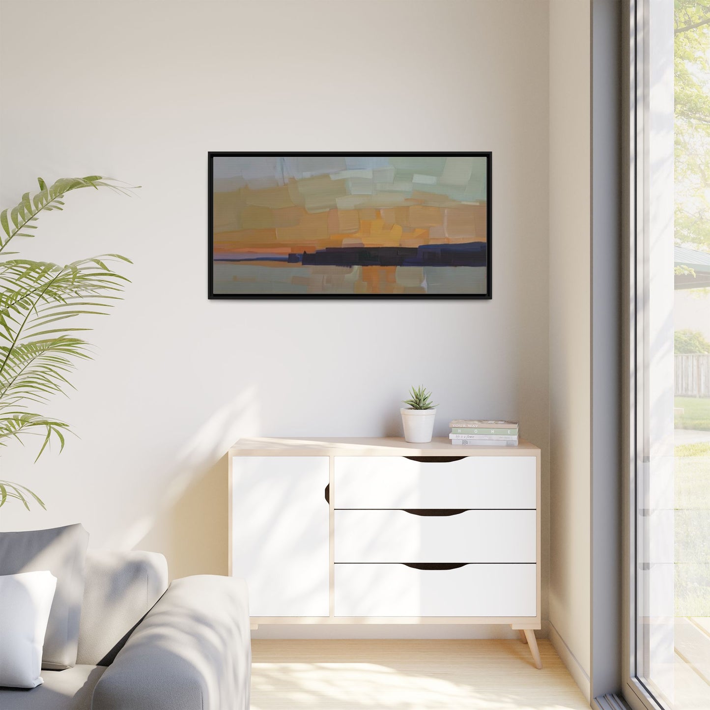 Framed Matte Canvas Sunset Abstract Landscape Art Print