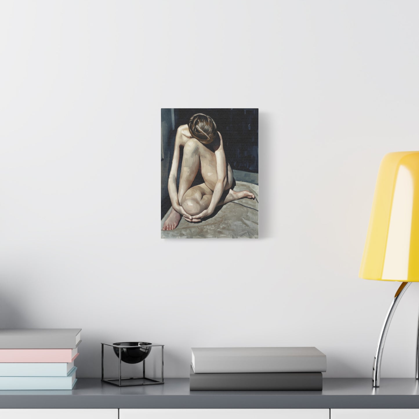 Figurative Nude Art Canvas Print — Contemplative Female Figure Matte Stretched
