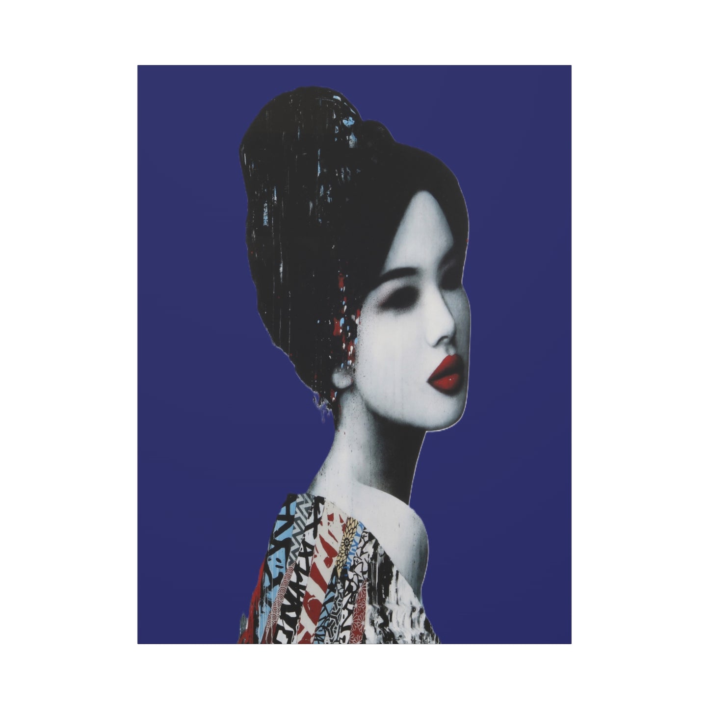Geisha Portrait Matte Canvas Print — Modern Asian-Inspired Wall Art