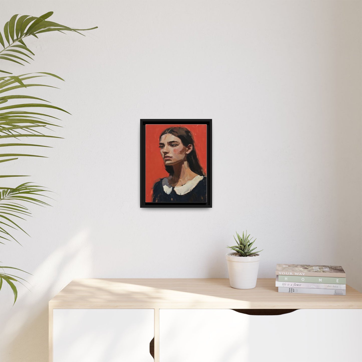 Framed Matte Canvas Portrait Print — Moody Red Figurative Art