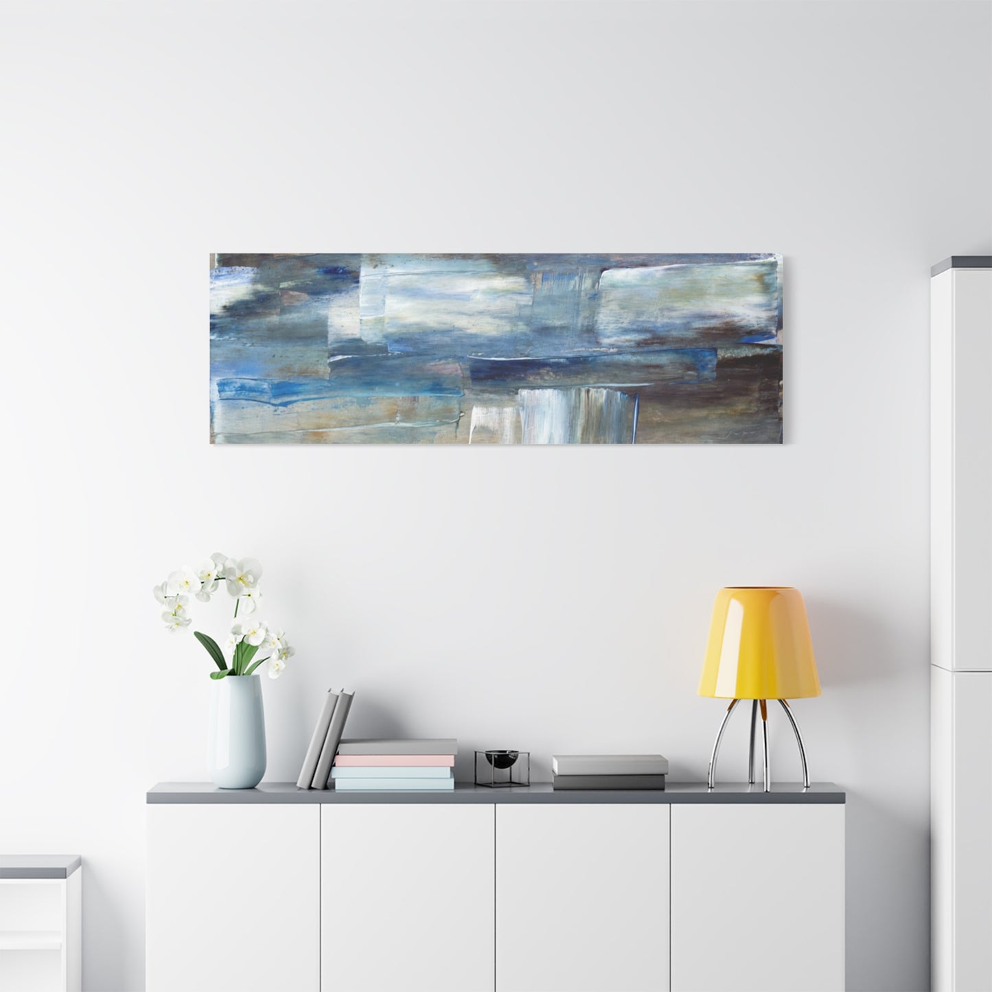 Abstract Blue Waterfall Matte Canvas Wall Art, Stretched 1.25"