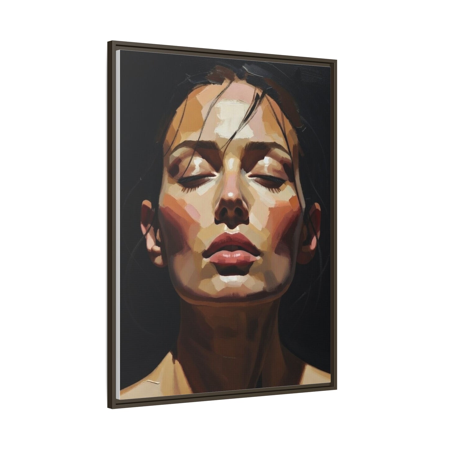 Framed Matte Canvas Portrait – Woman with Eyes Closed (Multi‑Color)