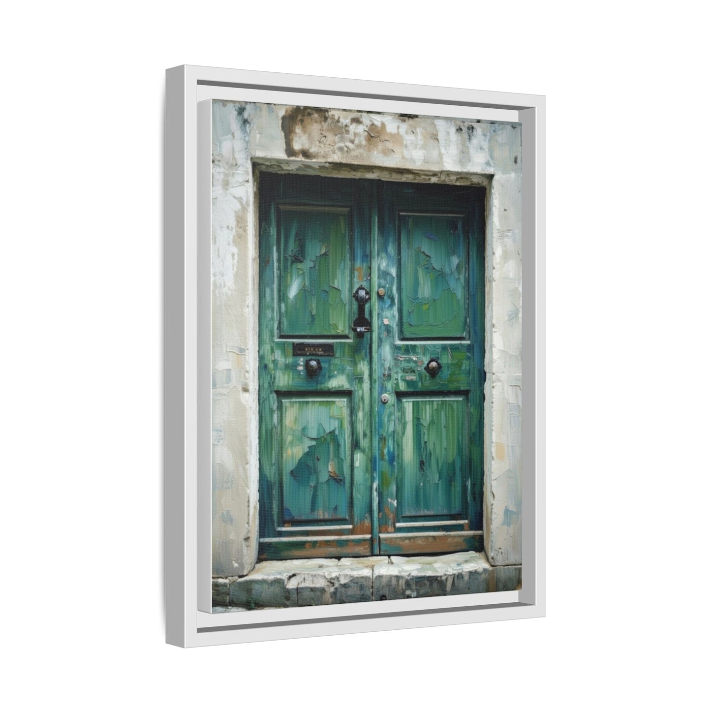 Framed Matte Canvas Art — Weathered Green Door Wall Print