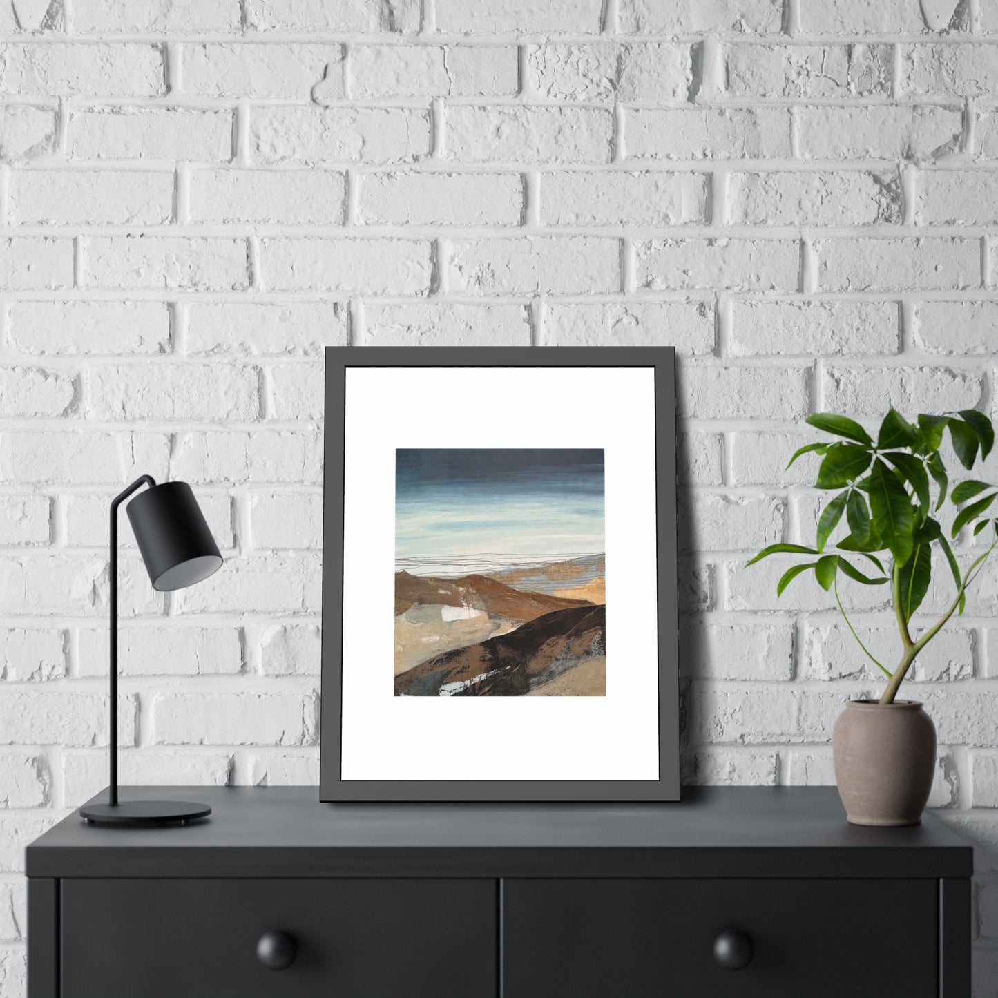 Framed Landscape Art Print — Minimal Coastal Mountain Poster