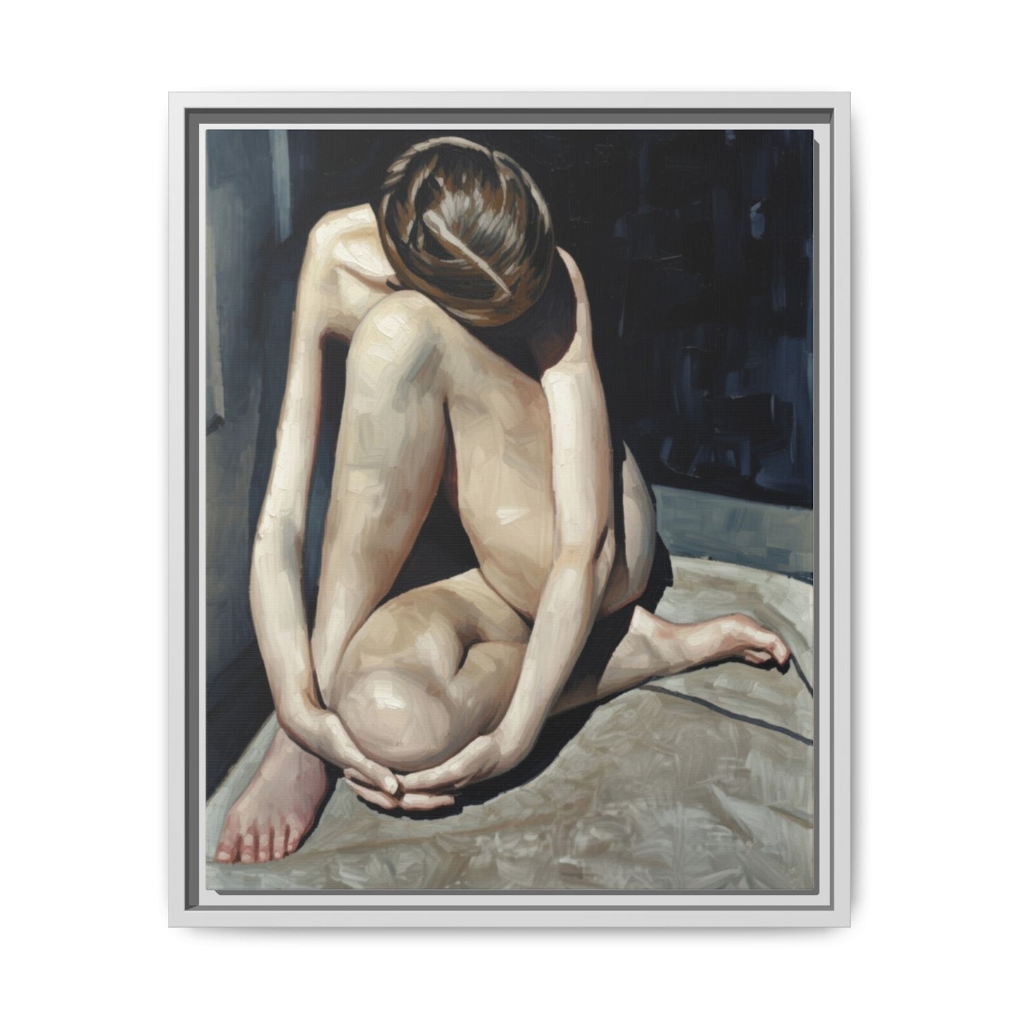 Framed Matte Canvas Print Contemplative Nude Figure Art