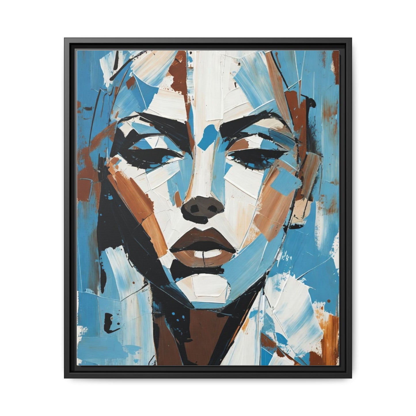 Abstract Blue Face Matte Canvas Wall Art — Framed Modern Portrait Print
