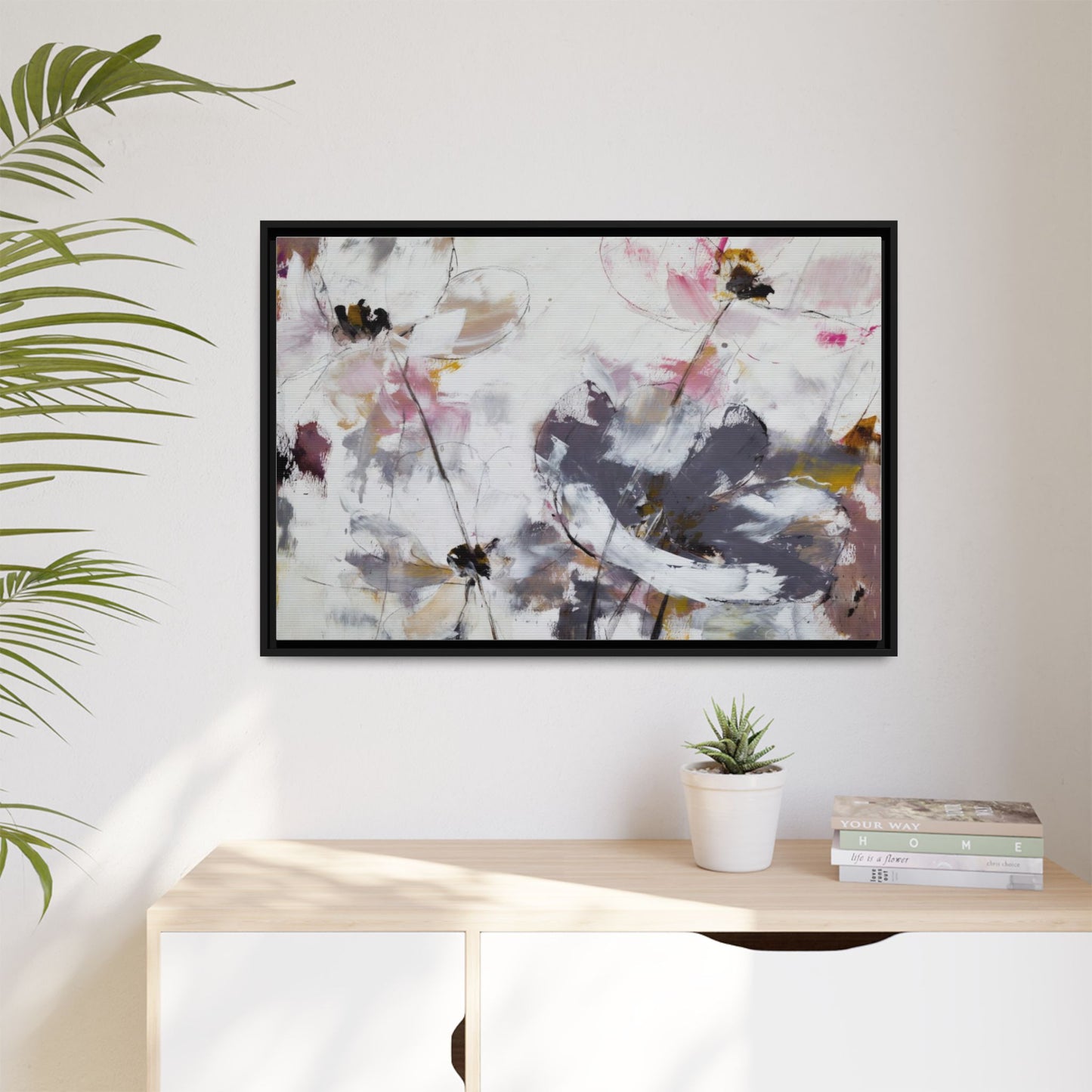 Abstract Floral Matte Canvas Framed Wall Art — Soft Watercolor Blooms