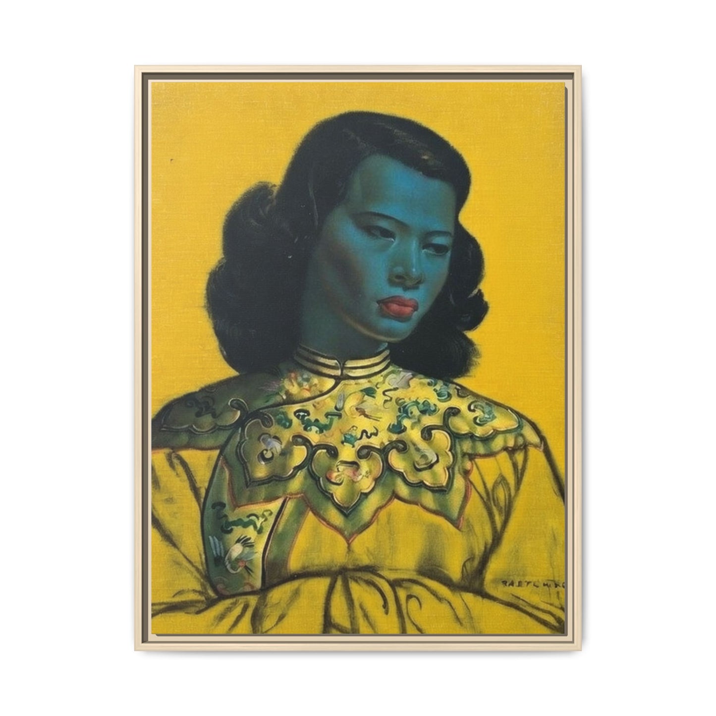 Framed Matte Canvas Art Print — Vintage Portrait with Yellow Background