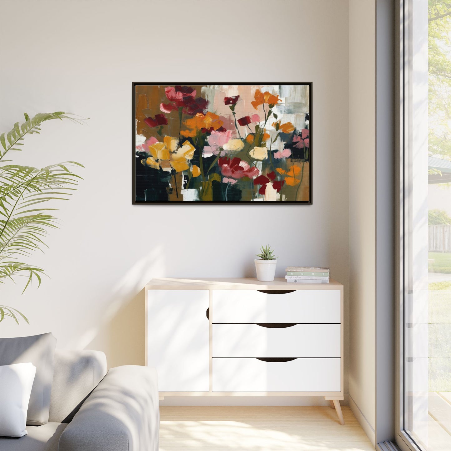 Framed Matte Canvas Floral Abstract Wall Art