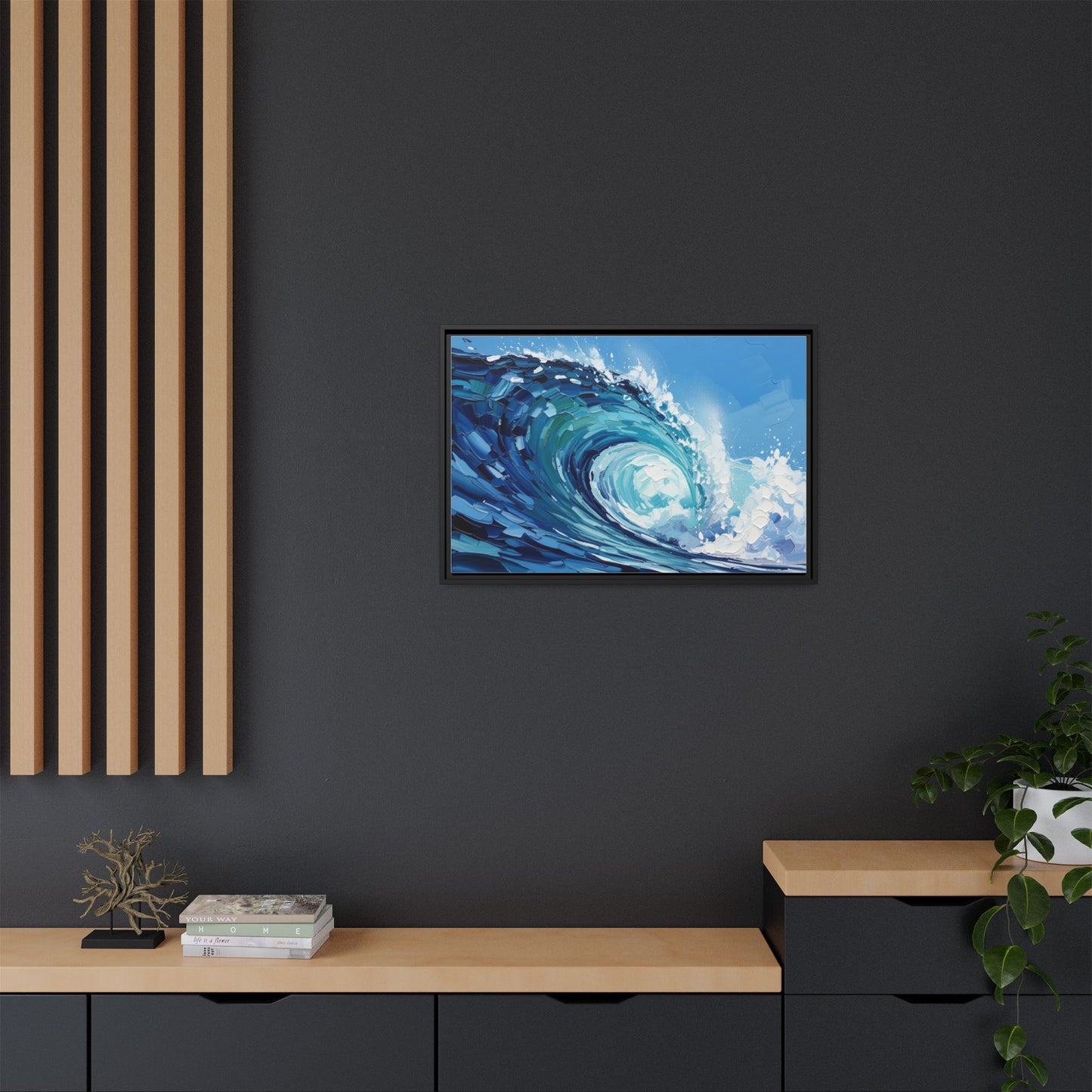 Framed Matte Canvas Wave Art — Blue Ocean Surf Wall Decor