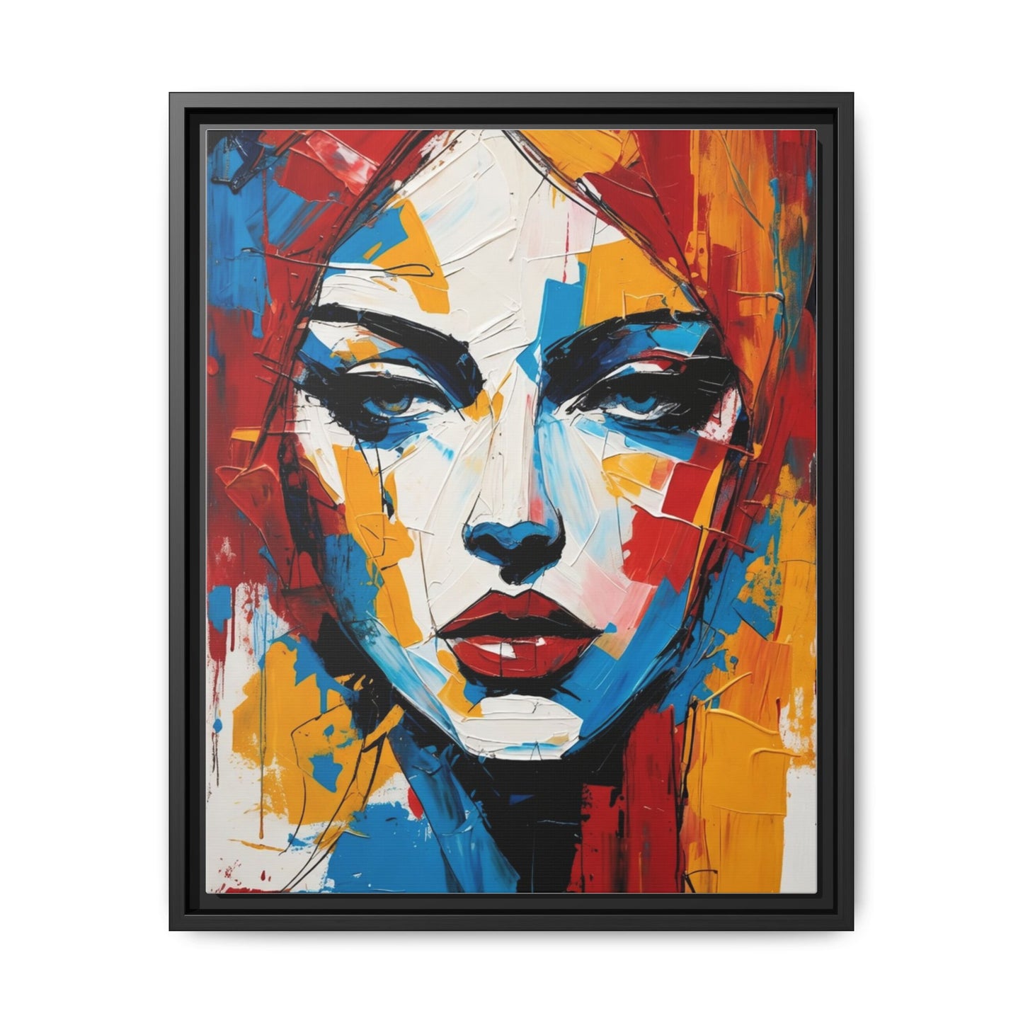 Framed Abstract Portrait Canvas — Colorful Female Face Wall Art