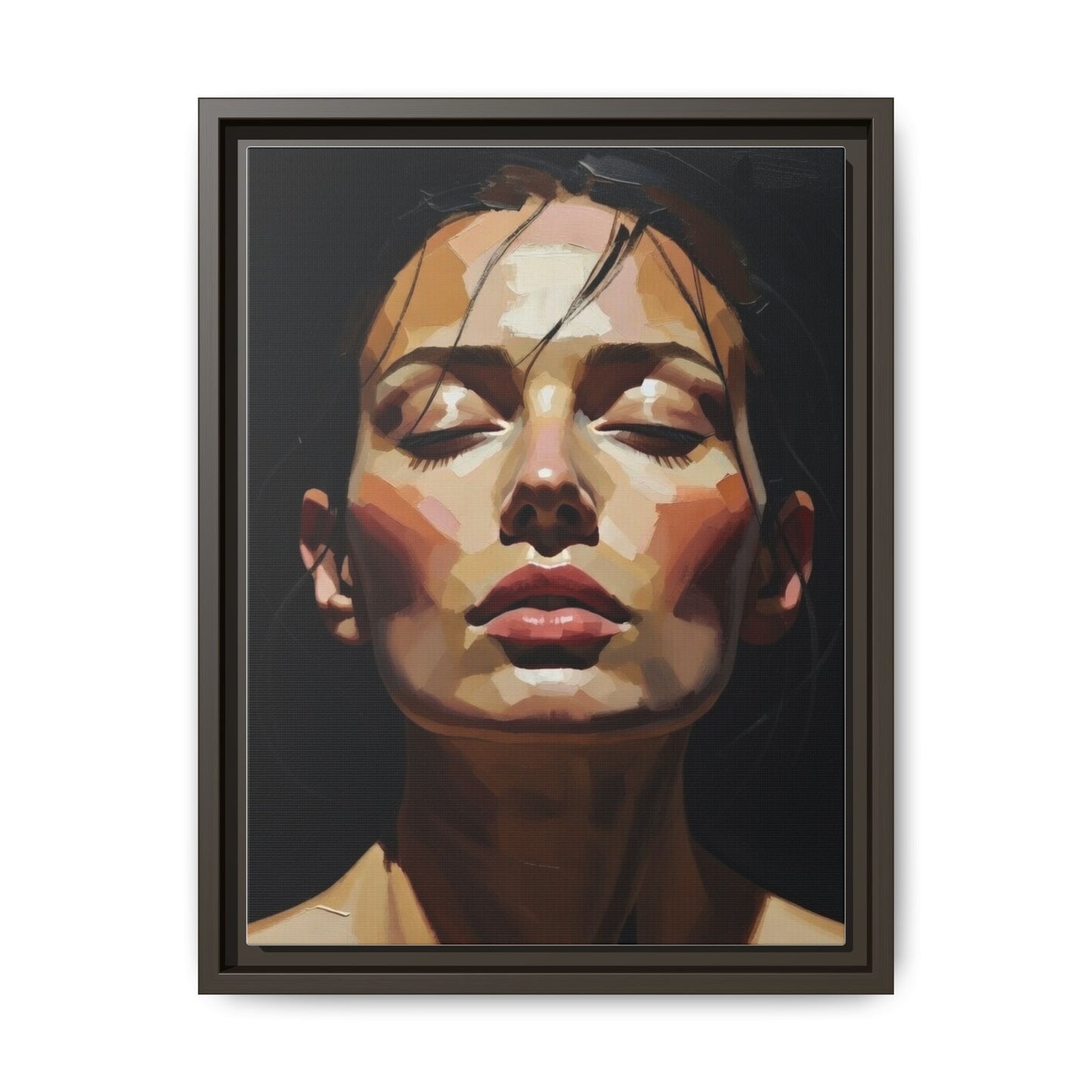 Framed Matte Canvas Portrait – Woman with Eyes Closed (Multi‑Color)