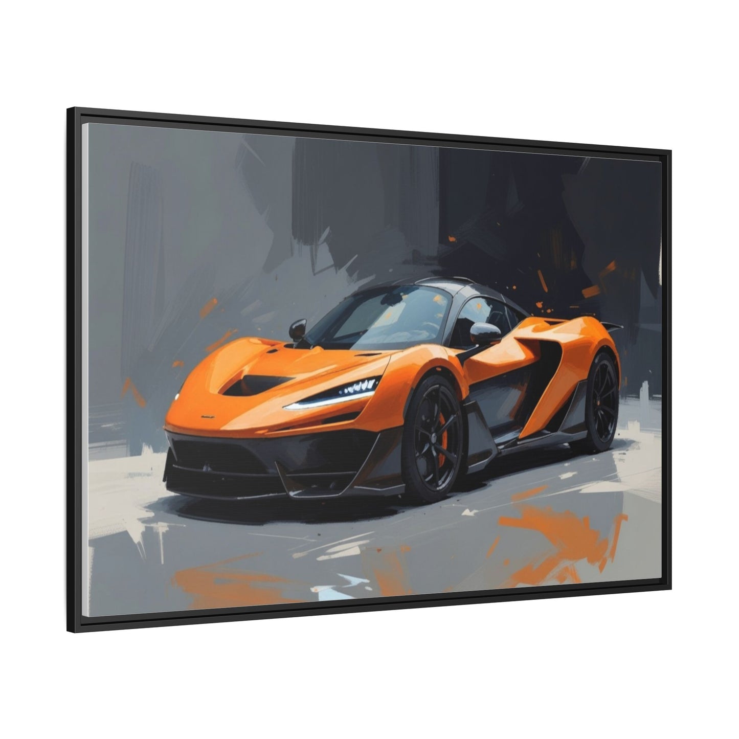 Framed Matte Canvas — Orange Sports Car Print