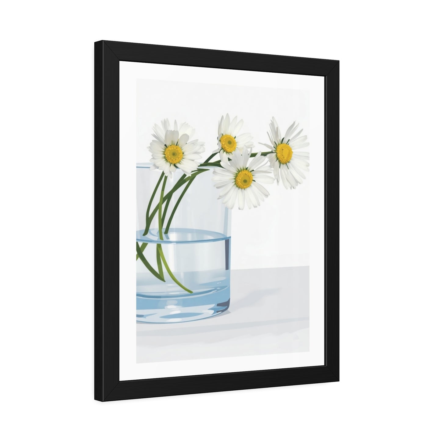 Framed Poster — Daisies in Glass Vase Wall Art, Minimal Botanical Print for Living Room