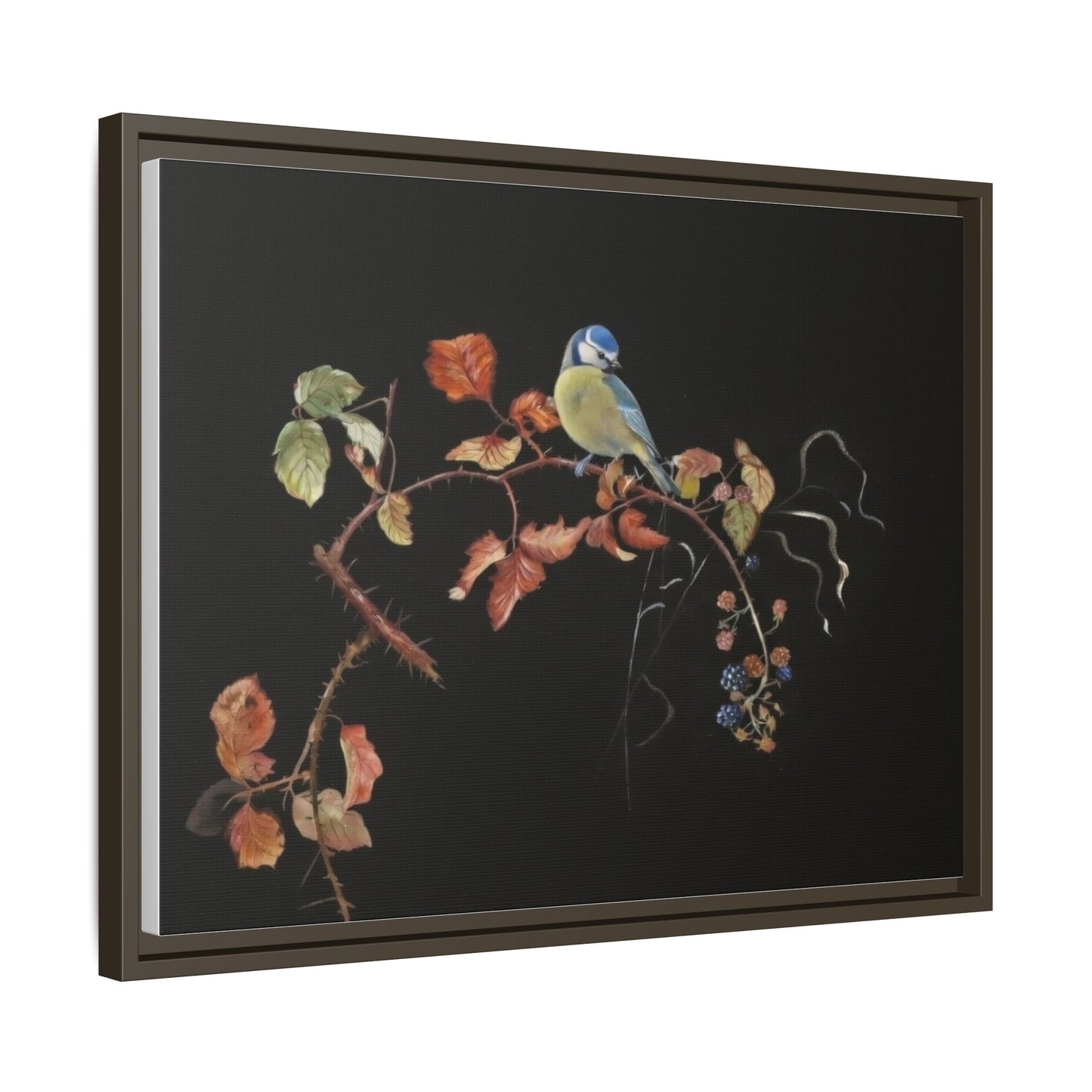 Framed Matte Canvas - Blue Tit on Autumn Branch Wall Art