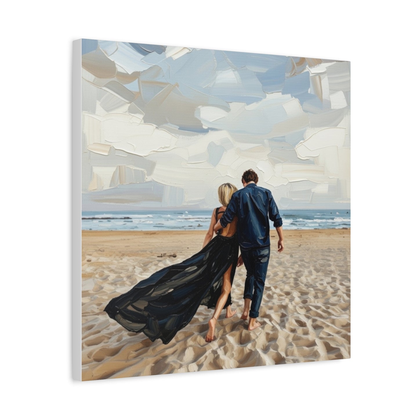 Beach Couple Canvas Print — Romantic Seaside Wall Art, Matte Stretched 1.25"