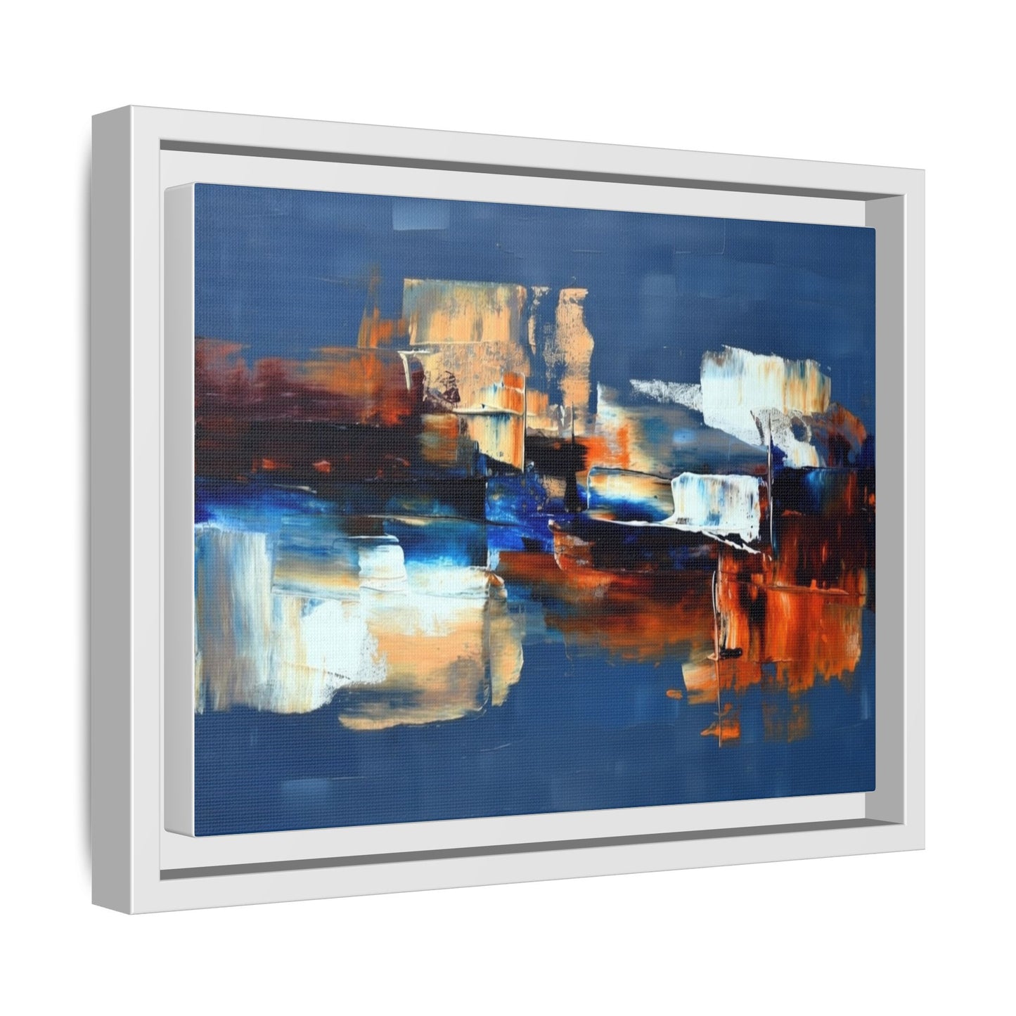 Abstract Blue & Rust Framed Canvas Art — Modern Matte Wall Painting