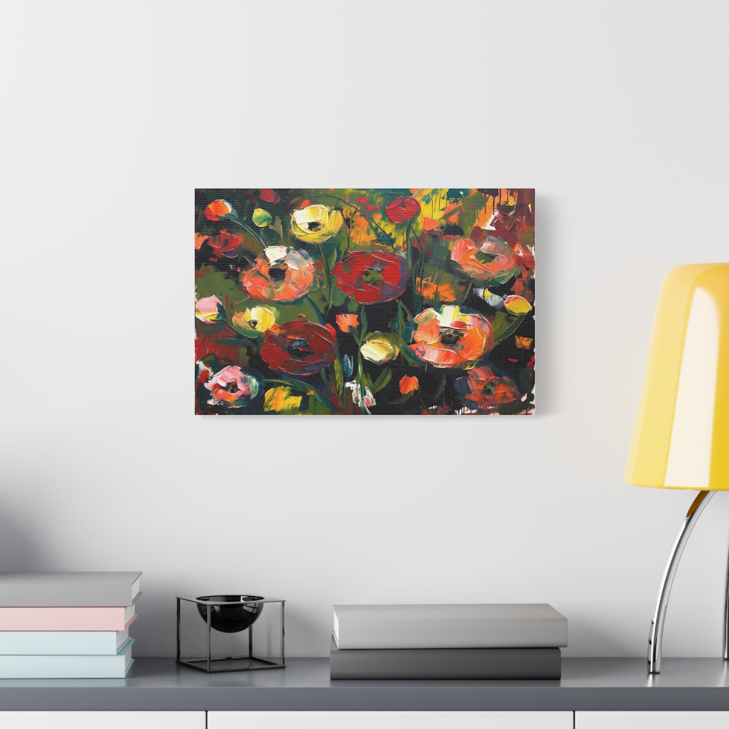Bold Floral Abstract Canvas Print — Colorful Poppy Wall Art, Matte Stretched 1.25"