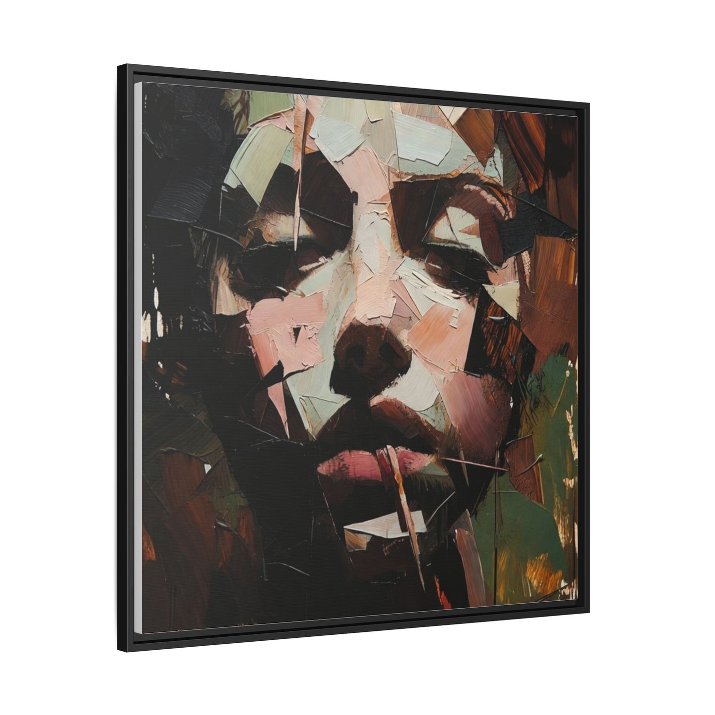Matte Framed Canvas Art — Abstract Female Portrait, Moody Multicolor