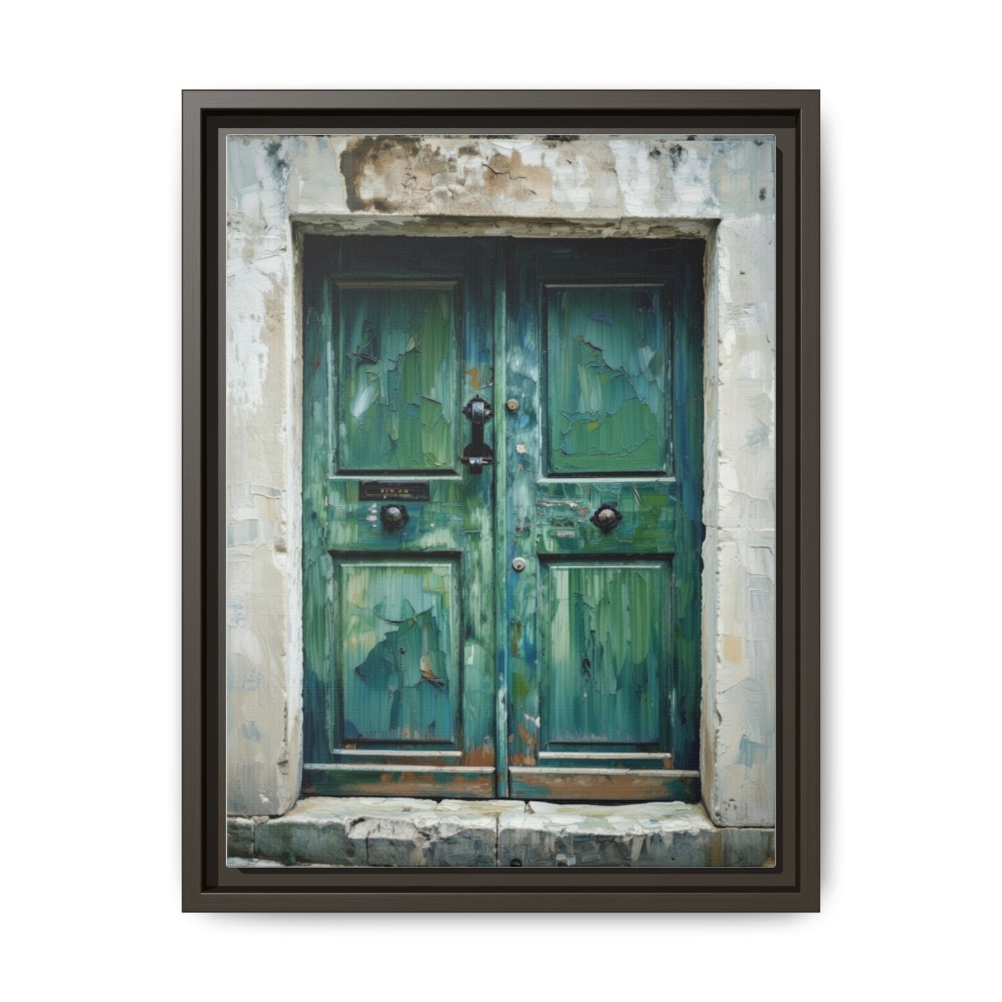 Framed Matte Canvas Art — Weathered Green Door Wall Print