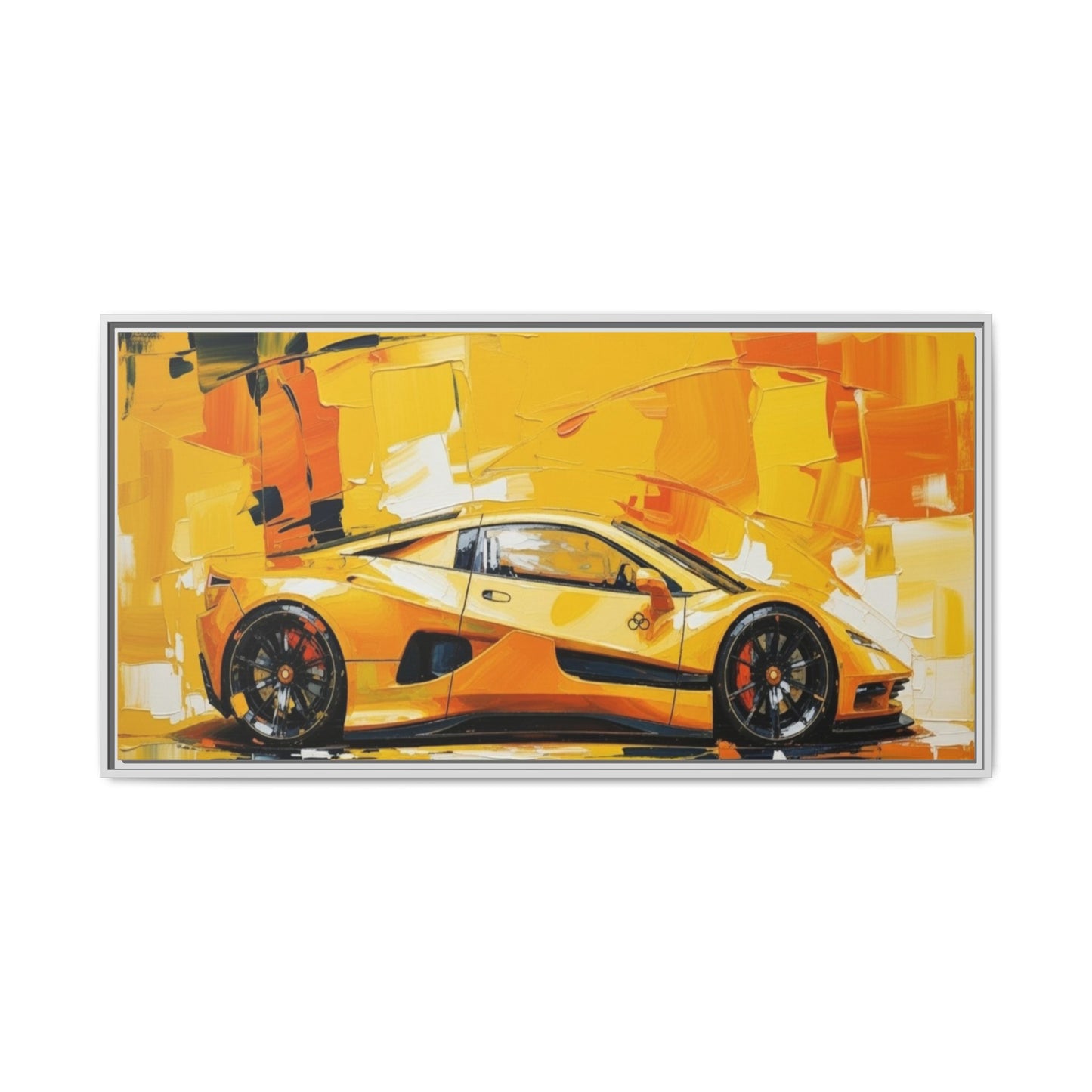 Yellow Sports Car Abstract Matte Canvas Framed Print