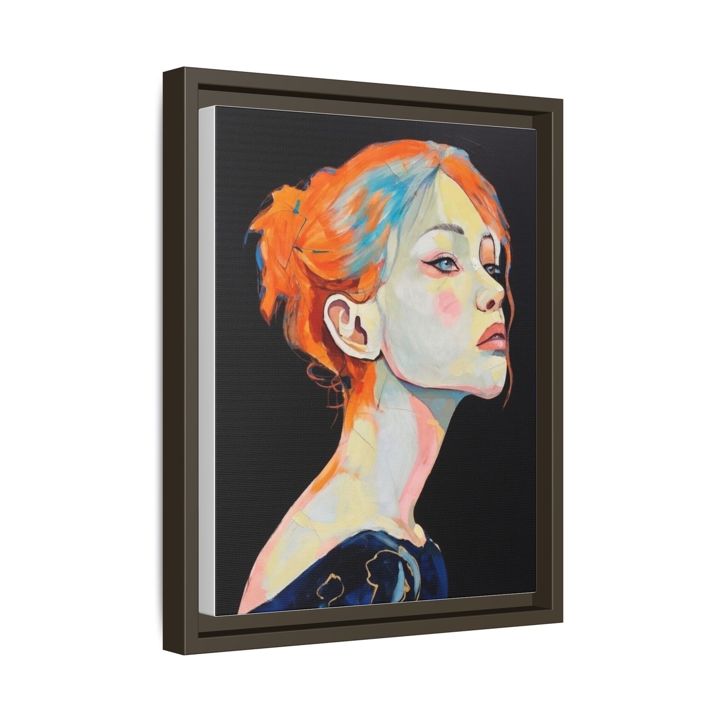 Framed Matte Canvas Portrait — Vibrant Multi‑Color Woman Wall Art