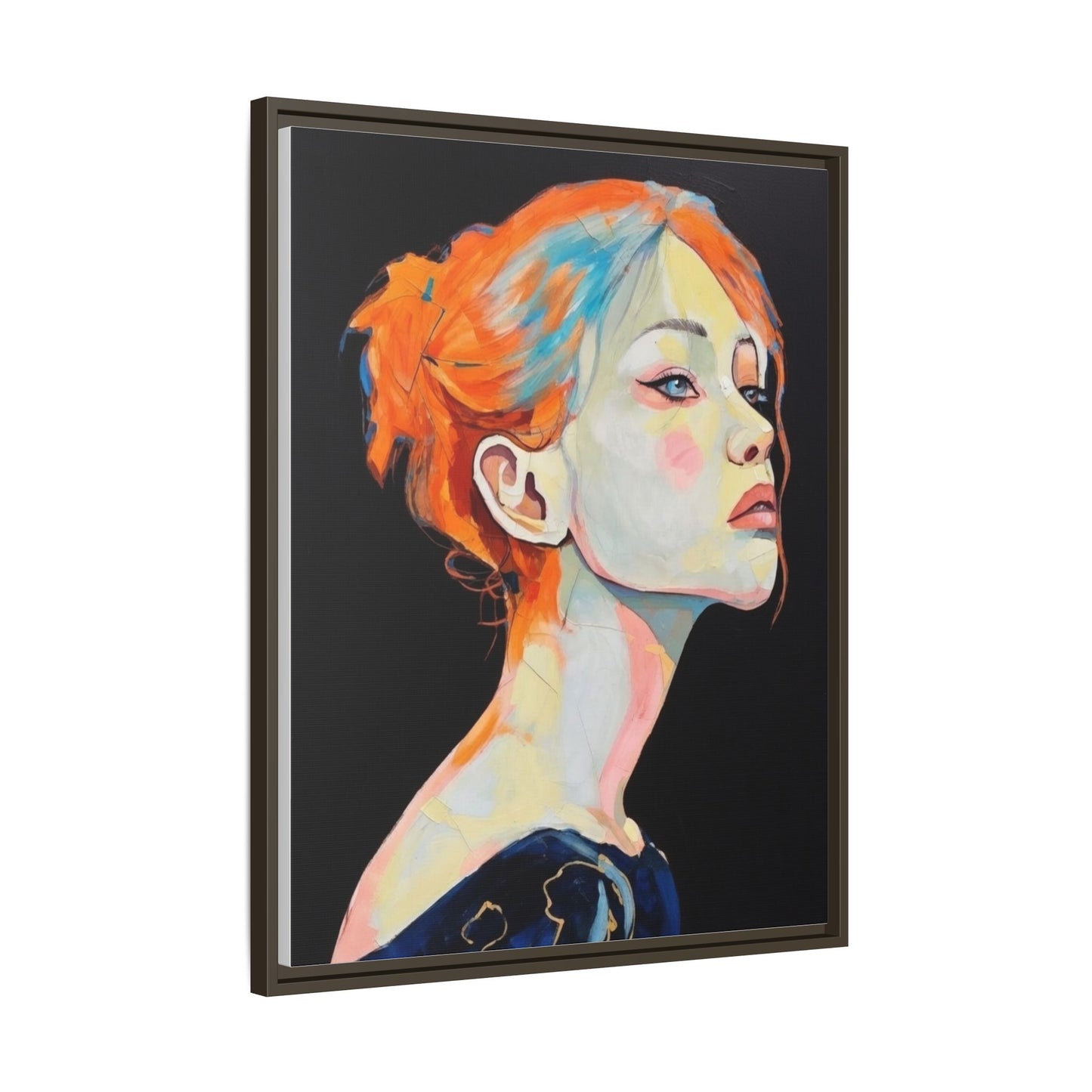 Framed Matte Canvas Portrait — Vibrant Multi‑Color Woman Wall Art