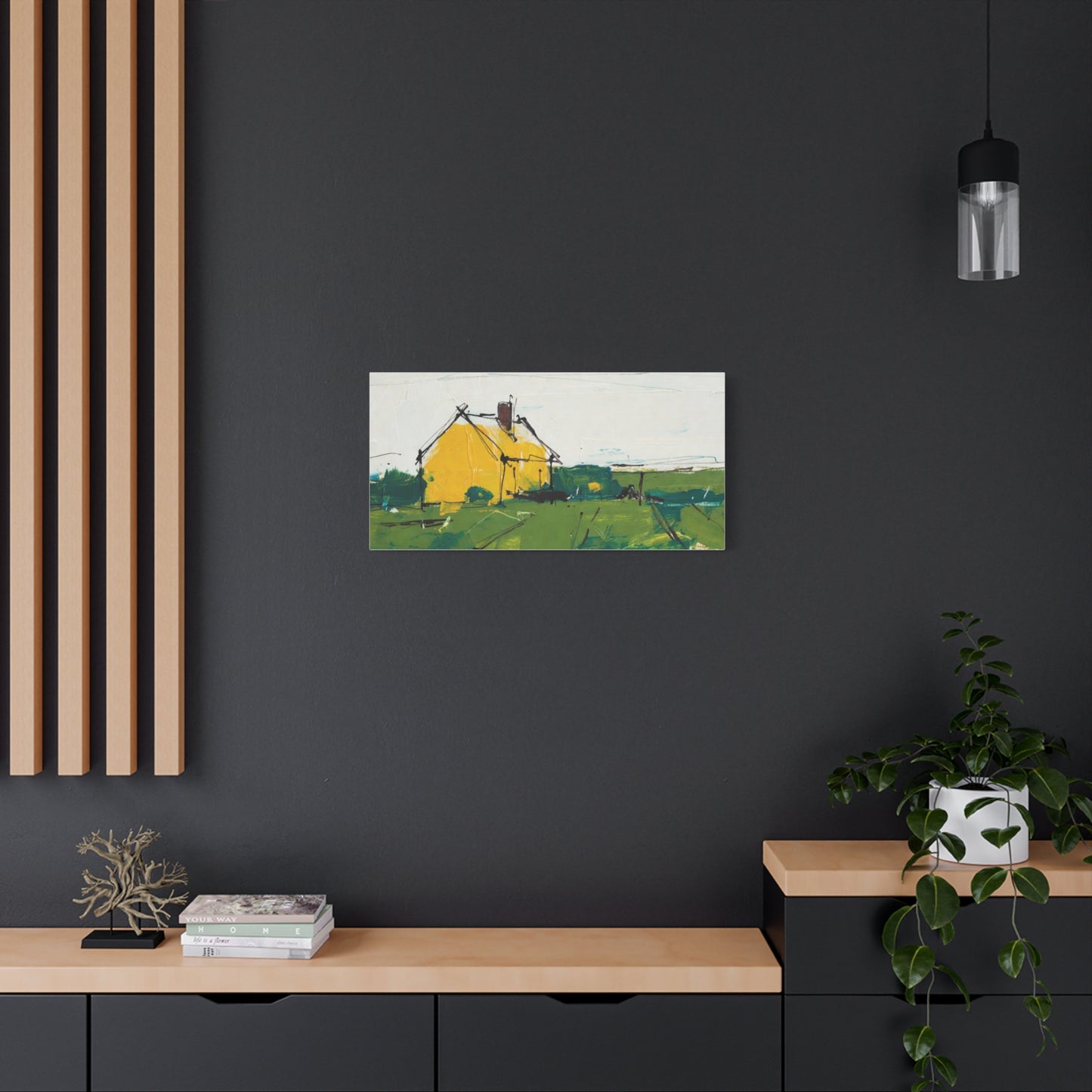 Yellow Cottage Landscape Canvas - Matte Stretched Wall Art