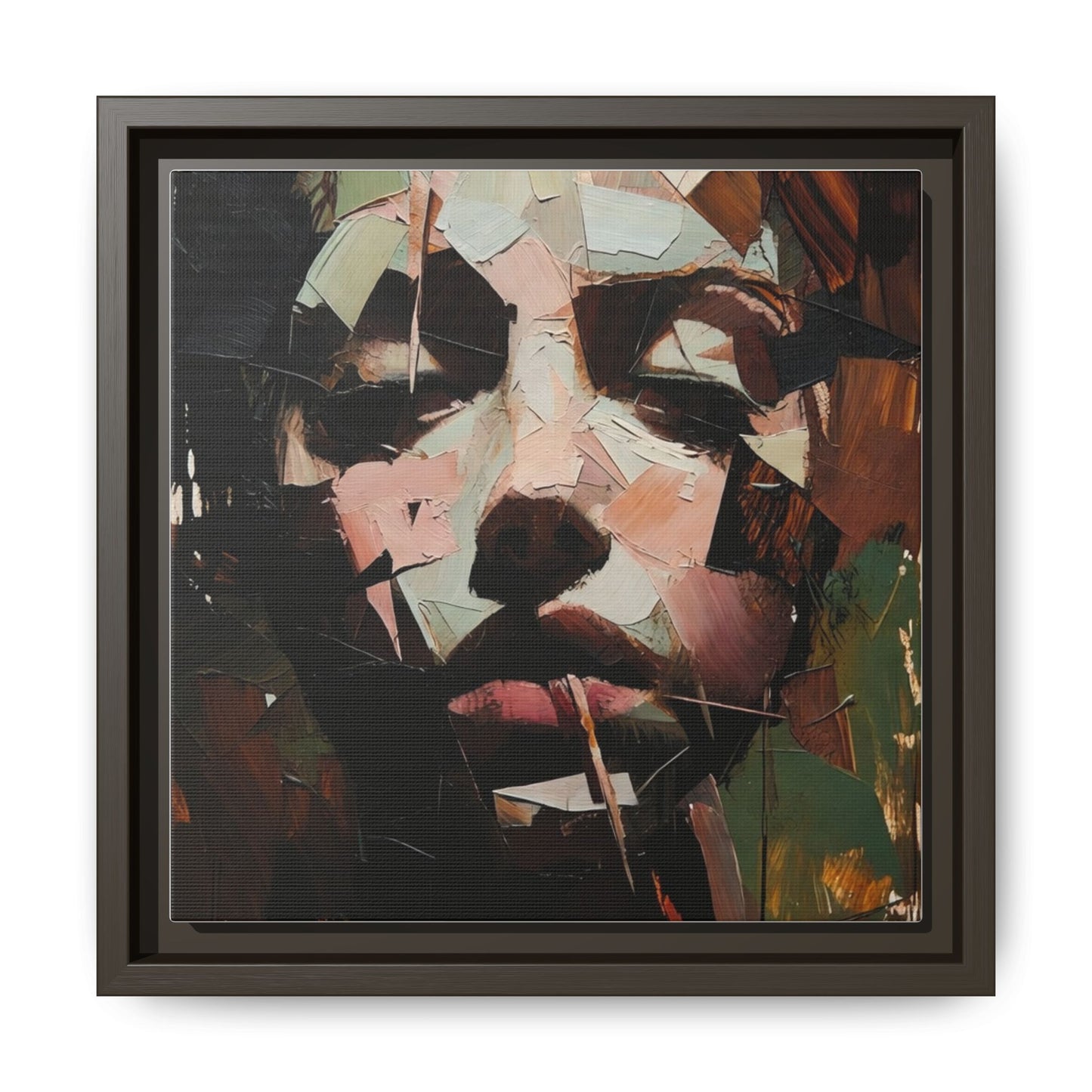 Matte Framed Canvas Art — Abstract Female Portrait, Moody Multicolor