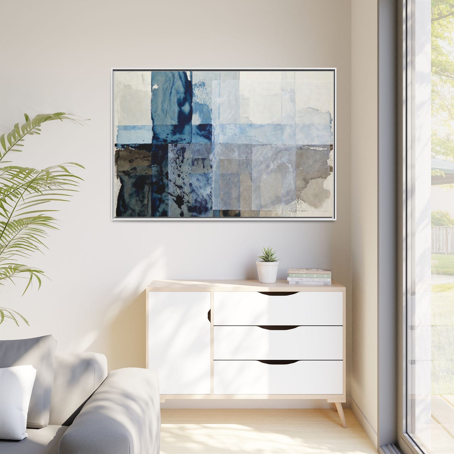 Abstract Coastal Blue Framed Canvas Art